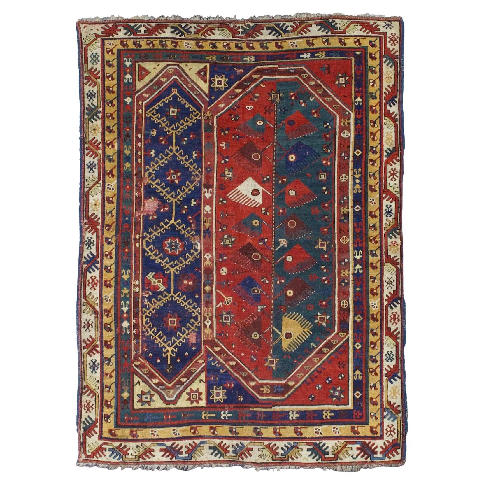 Feiner früh-türkischer Makri-Wollteppich 4'6" x 5'0" im Angebot