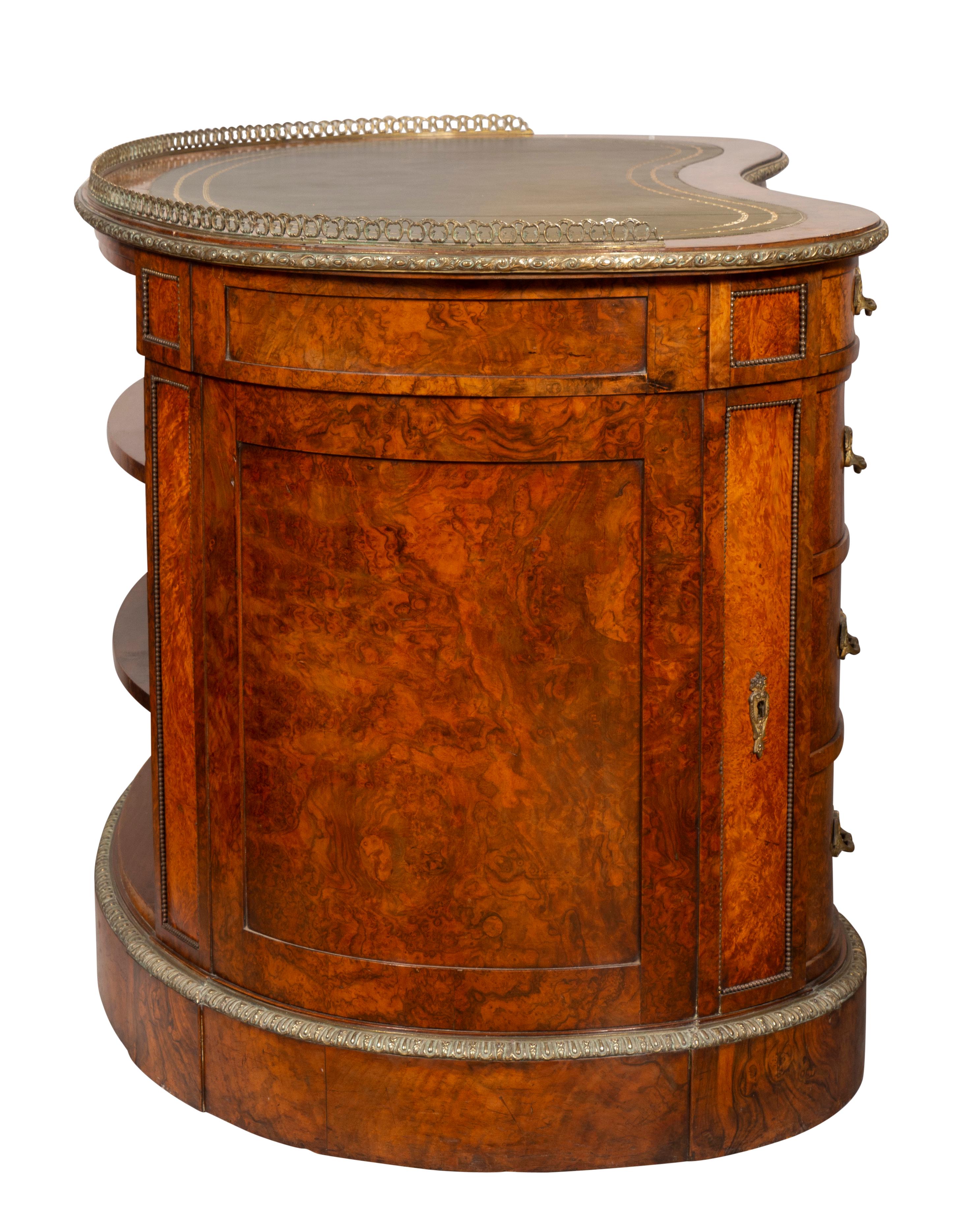 Fine Early Victorian Burl Walnut Kidney Shaped Desk For Sale 5