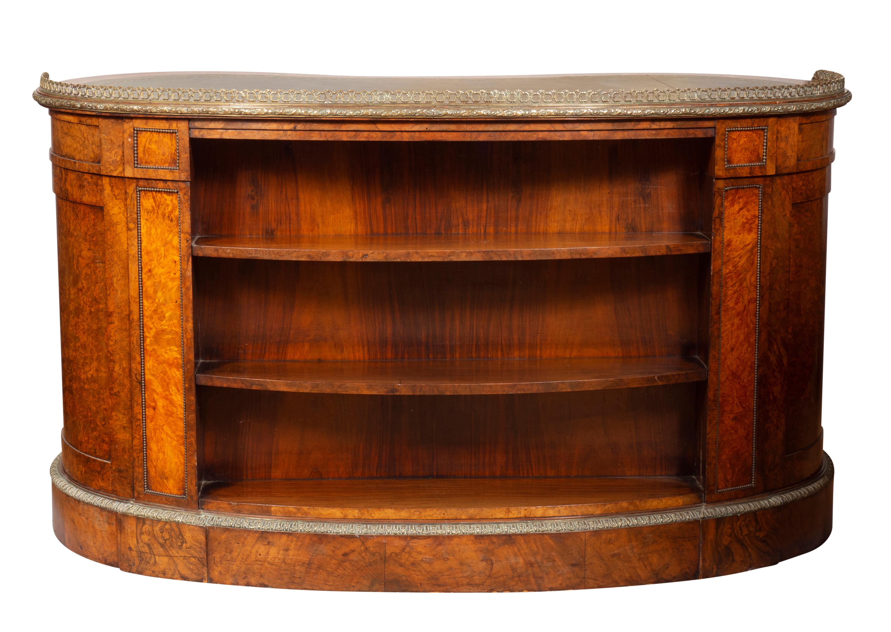 Fine Early Victorian Burl Walnut Kidney Shaped Desk For Sale 7