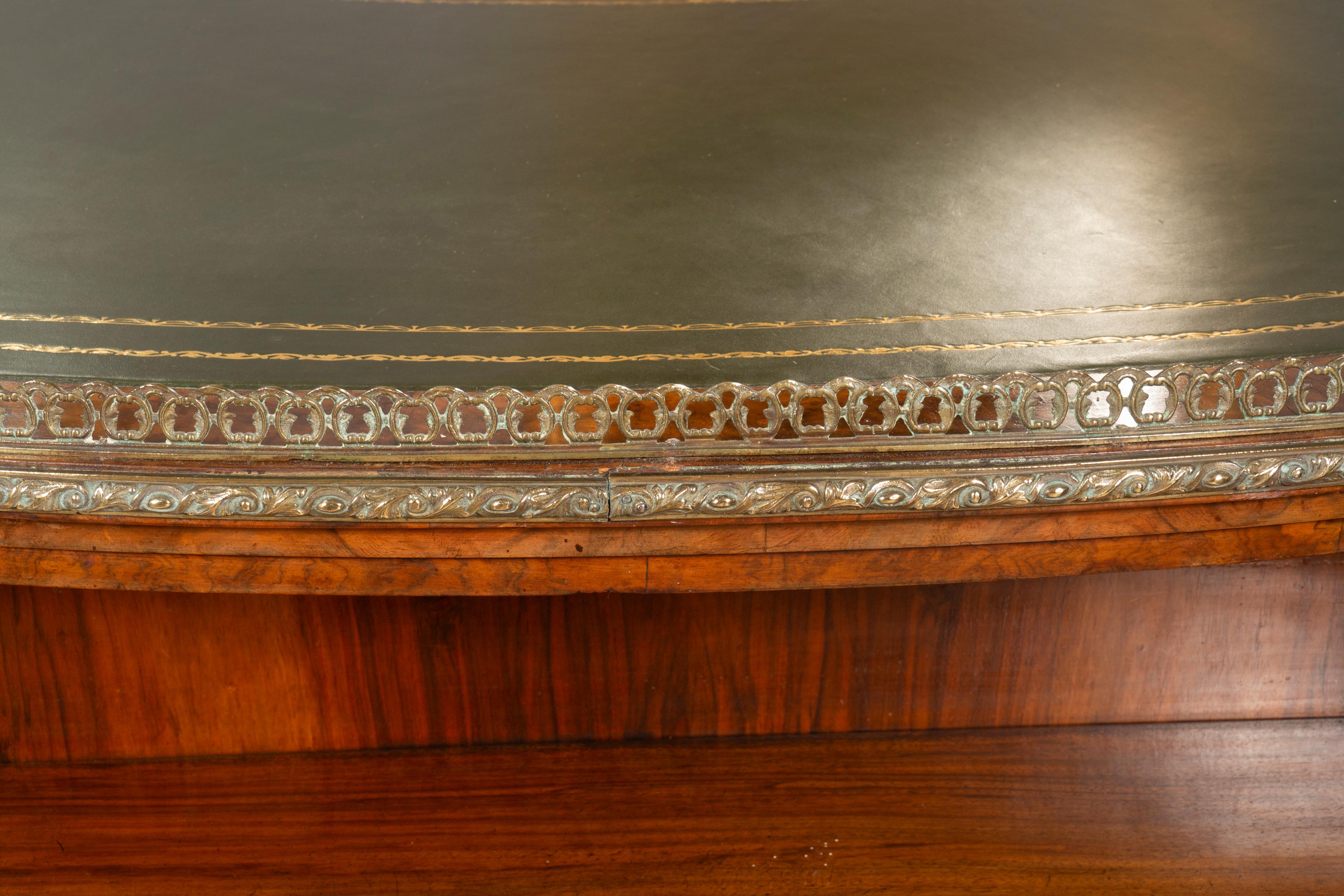 Fine Early Victorian Burl Walnut Kidney Shaped Desk For Sale 8