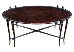 Fine Ebonized Faux Bamboo Form Oval Cocktail Table By Hickory Chair