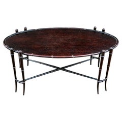 Fine Ebonized Faux Bamboo Form Oval Cocktail Table By Hickory Chair