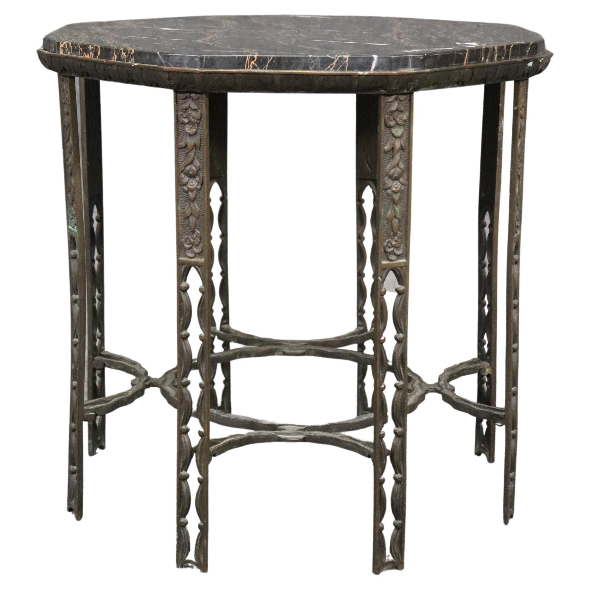 Fine Edgar Brandt Style Solid Bronze and Portoro Italian Marble End