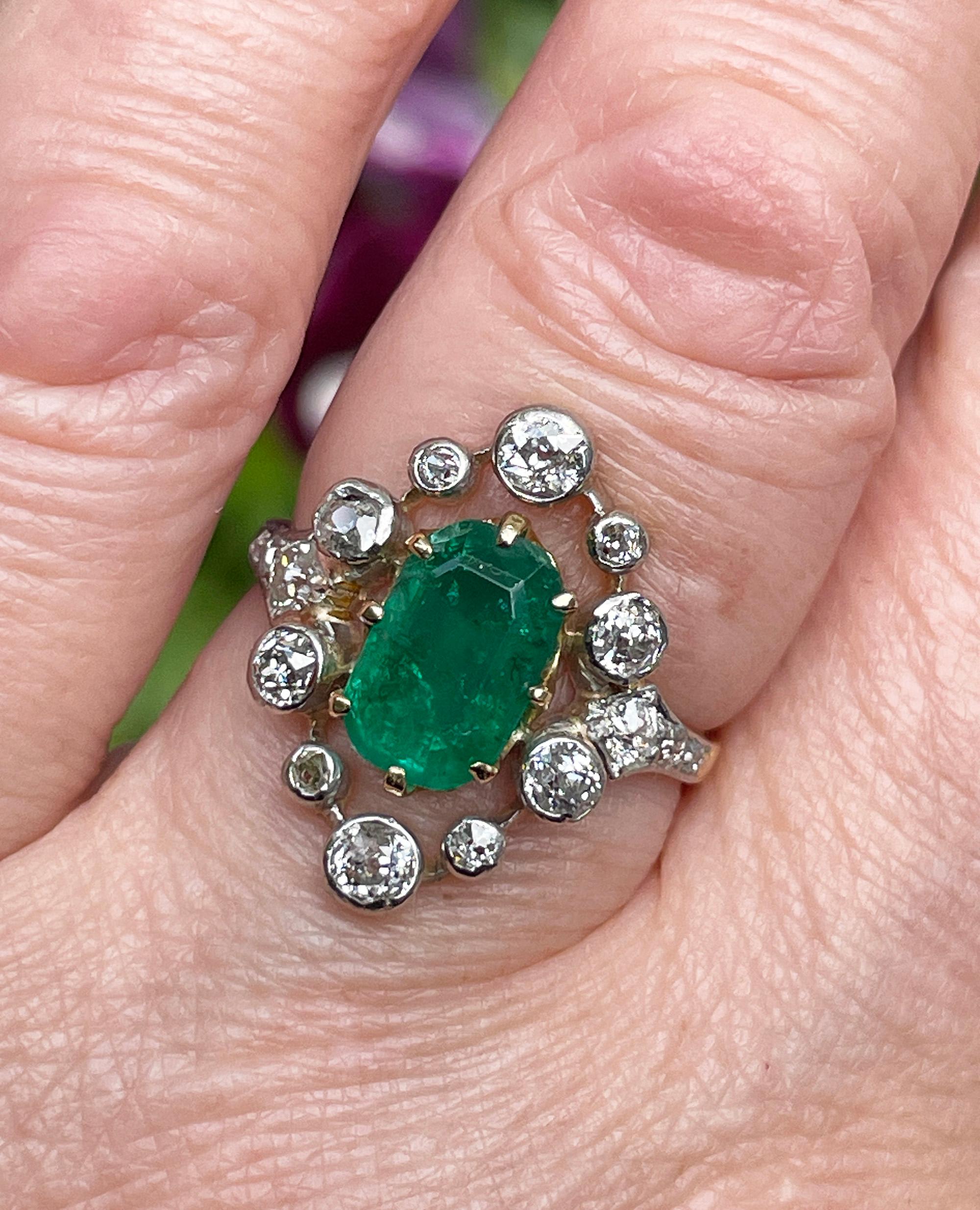 Anillo eduardiano de esmeralda COLOMBIANA de 3,28 quilates GIA y diamante de talla europea de 18 quilates en plata 5