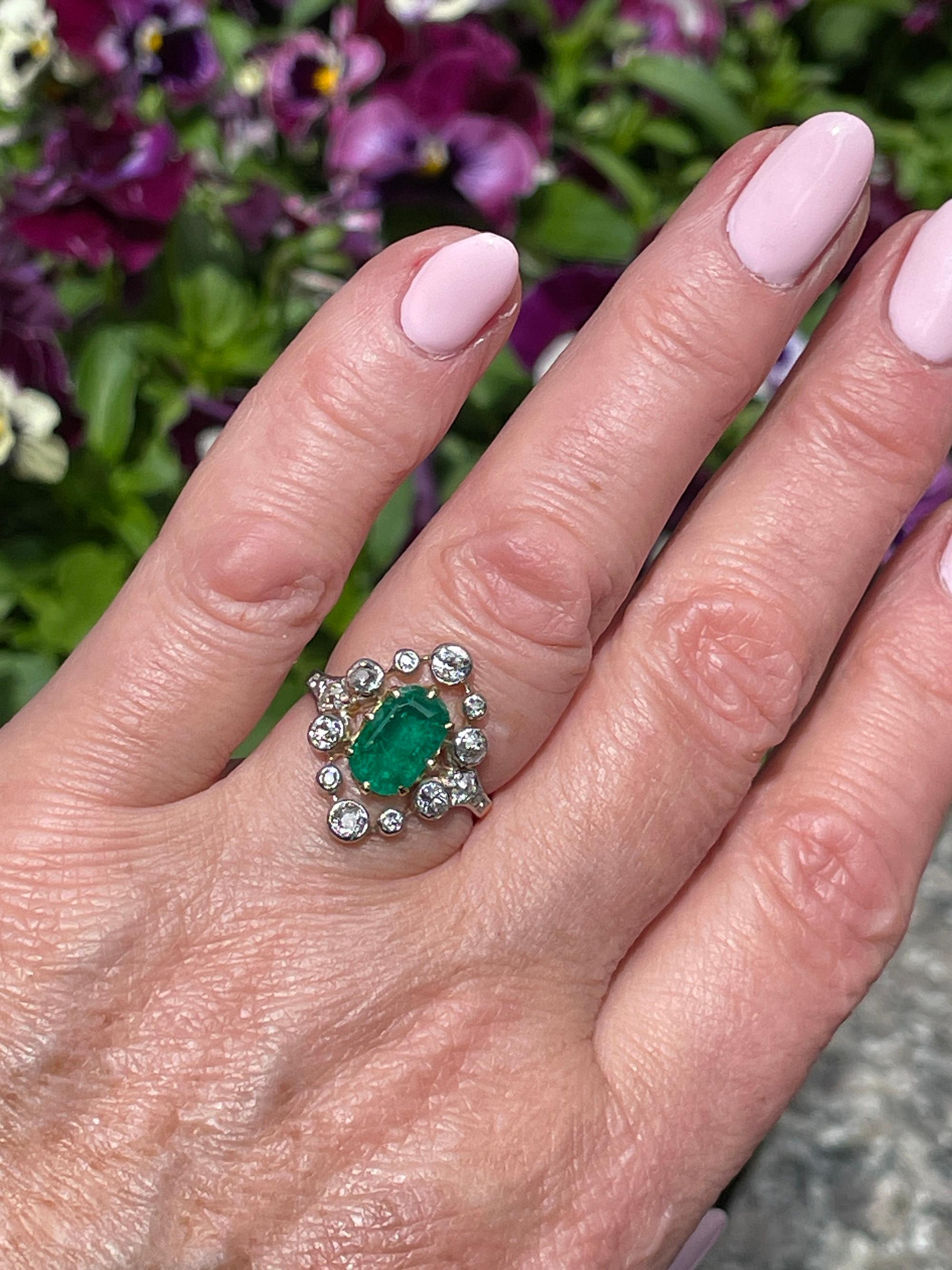 Anillo eduardiano de esmeralda COLOMBIANA de 3,28 quilates GIA y diamante de talla europea de 18 quilates en plata 6