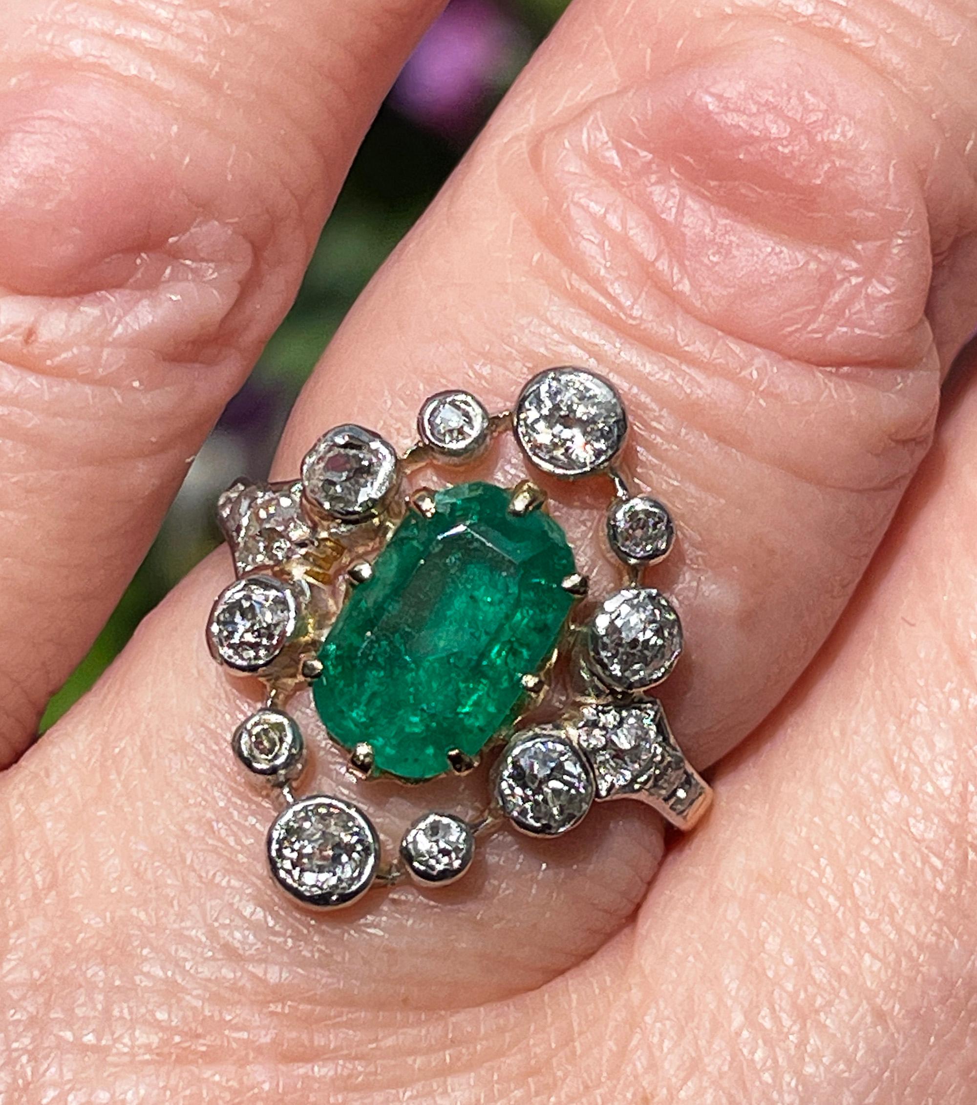 Anillo eduardiano de esmeralda COLOMBIANA de 3,28 quilates GIA y diamante de talla europea de 18 quilates en plata 7