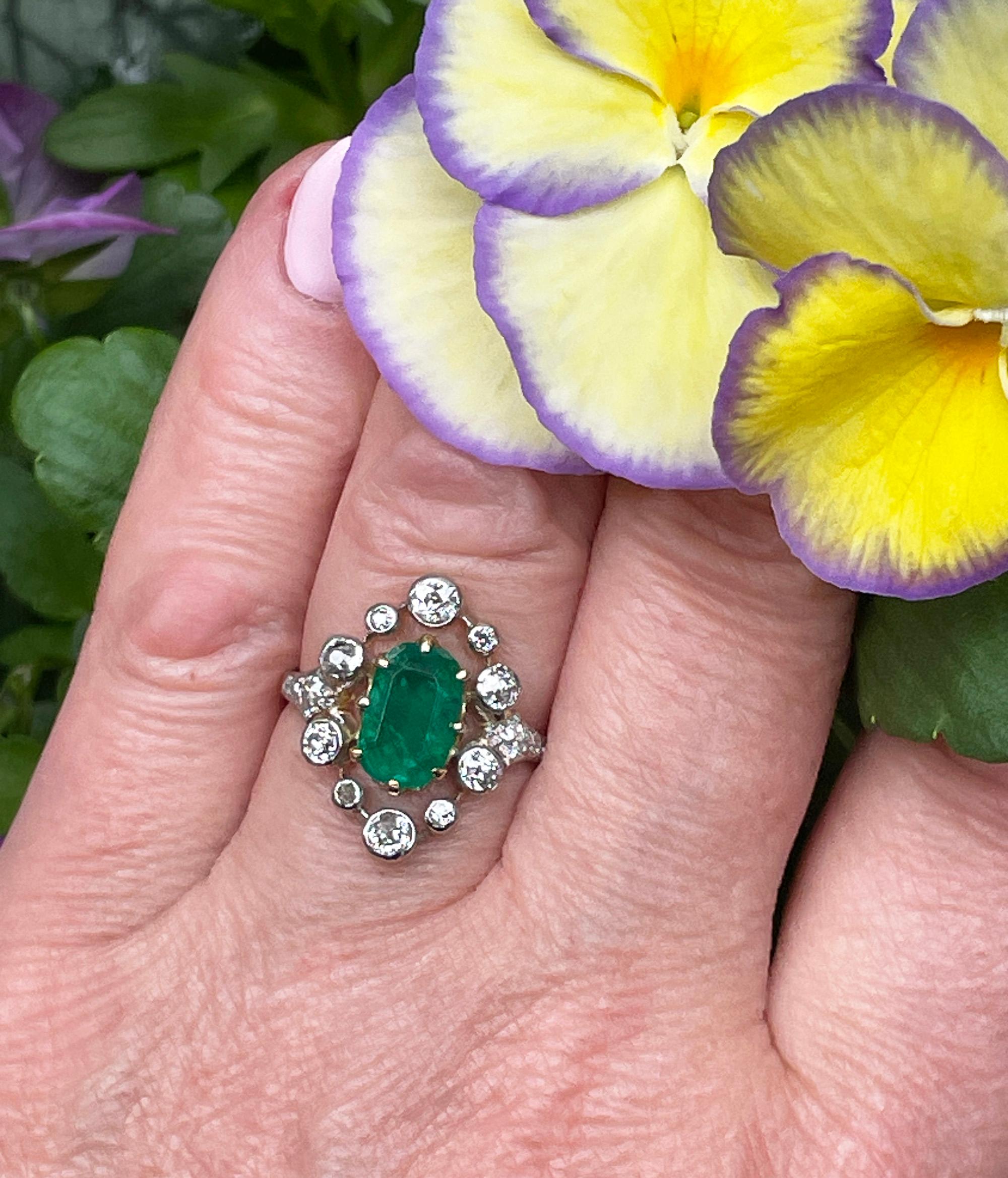 Anillo eduardiano de esmeralda COLOMBIANA de 3,28 quilates GIA y diamante de talla europea de 18 quilates en plata 13