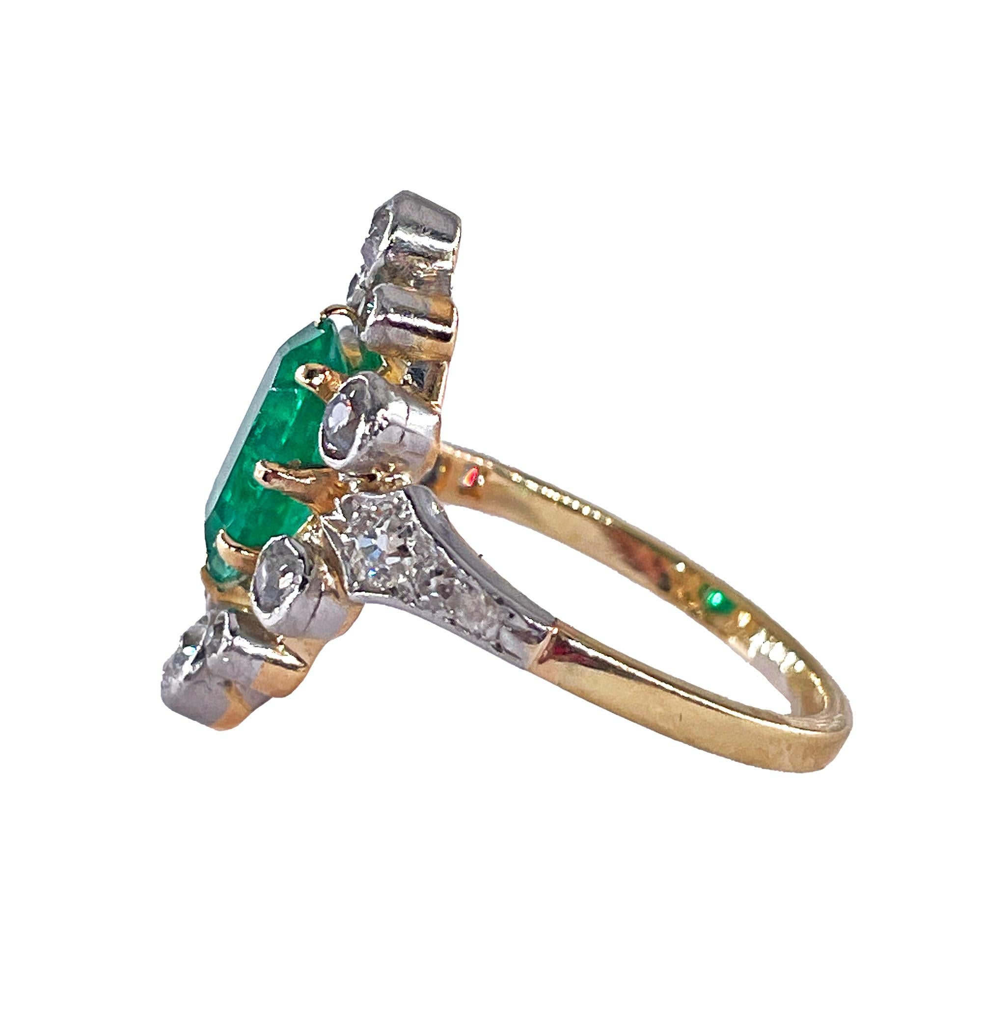 De las mujeres Anillo eduardiano de esmeralda COLOMBIANA de 3,28 quilates GIA y diamante de talla europea de 18 quilates en plata