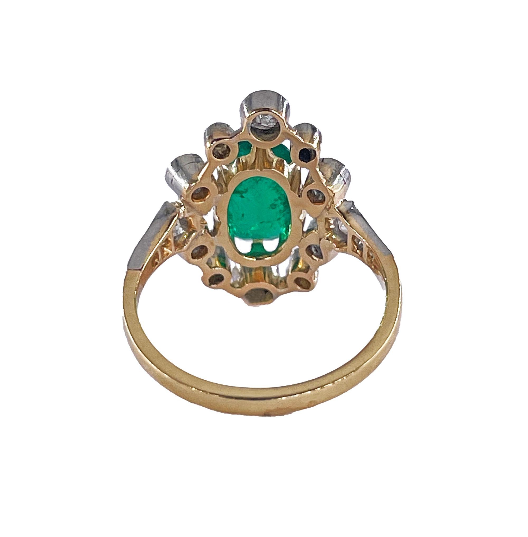 Anillo eduardiano de esmeralda COLOMBIANA de 3,28 quilates GIA y diamante de talla europea de 18 quilates en plata 1