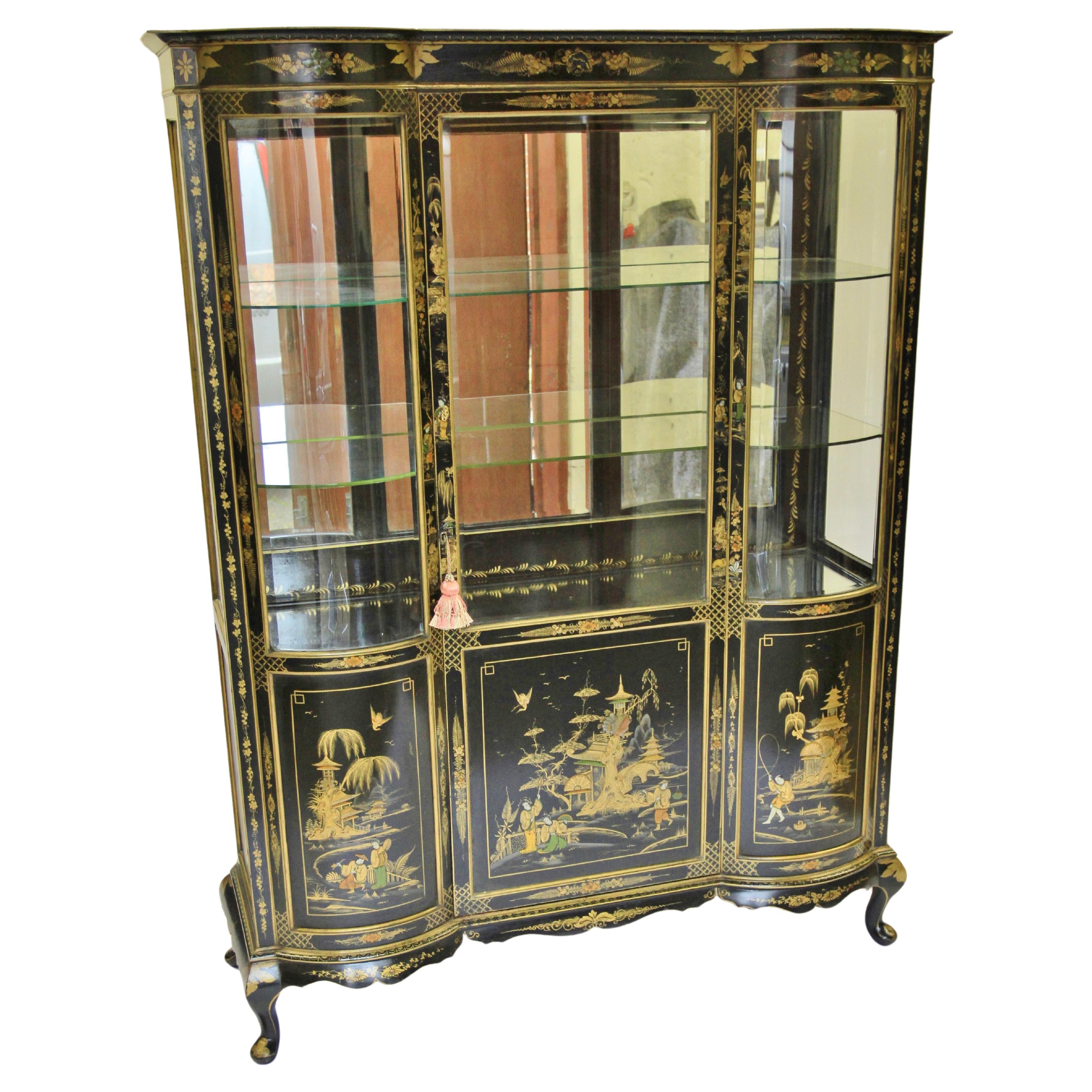Fine Edwardian Chinoiserie Decorated Display Cabinet  For Sale