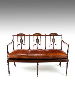 Fine Edwardian Inlaid and Neoclassical Style Painted Leather Settee