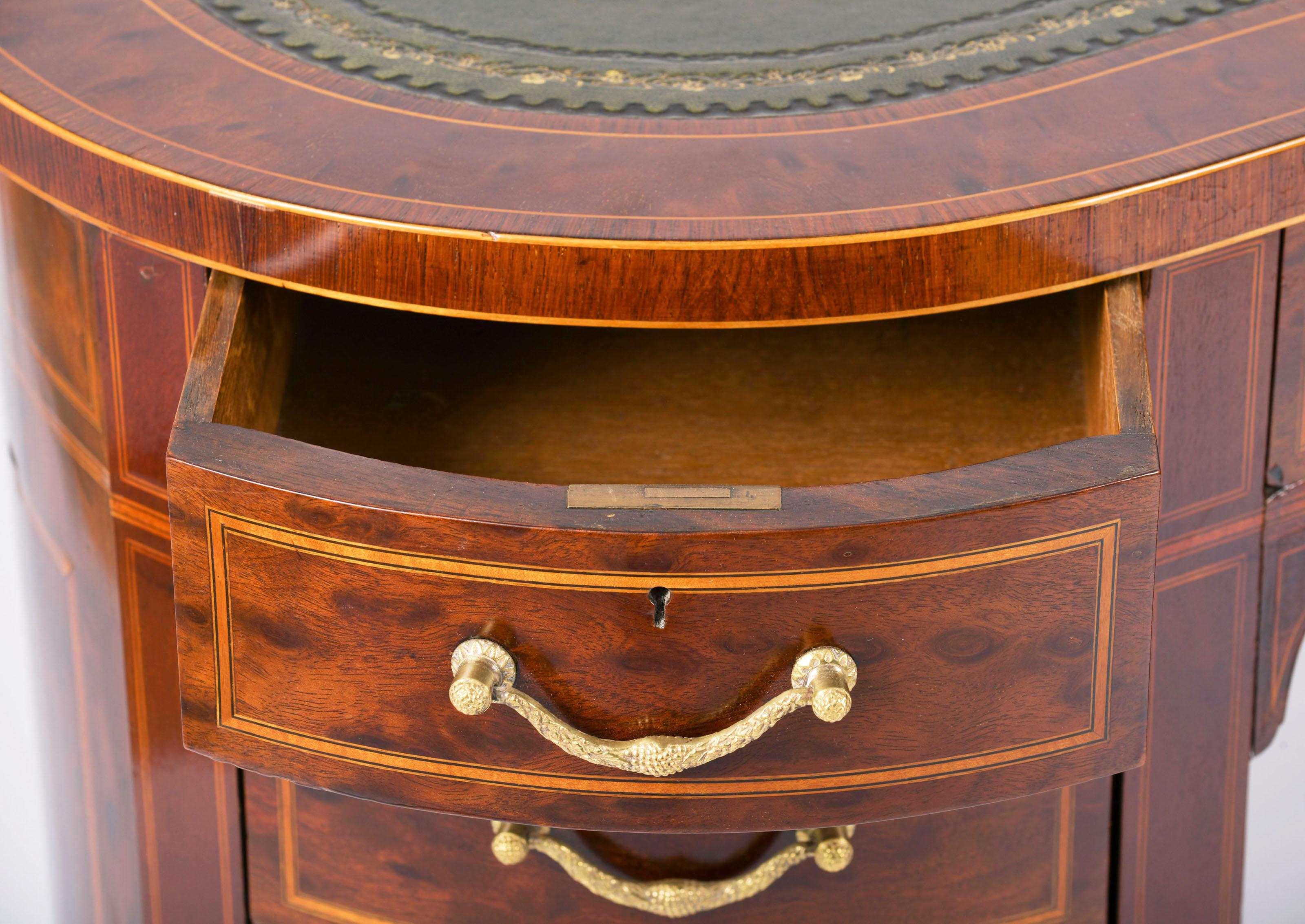 British Fine Edwardian Inlaid Mahogany Shaped Desk
