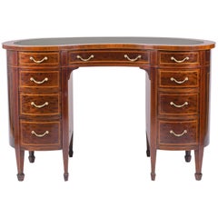 Antique Fine Edwardian Inlaid Mahogany Shaped Desk
