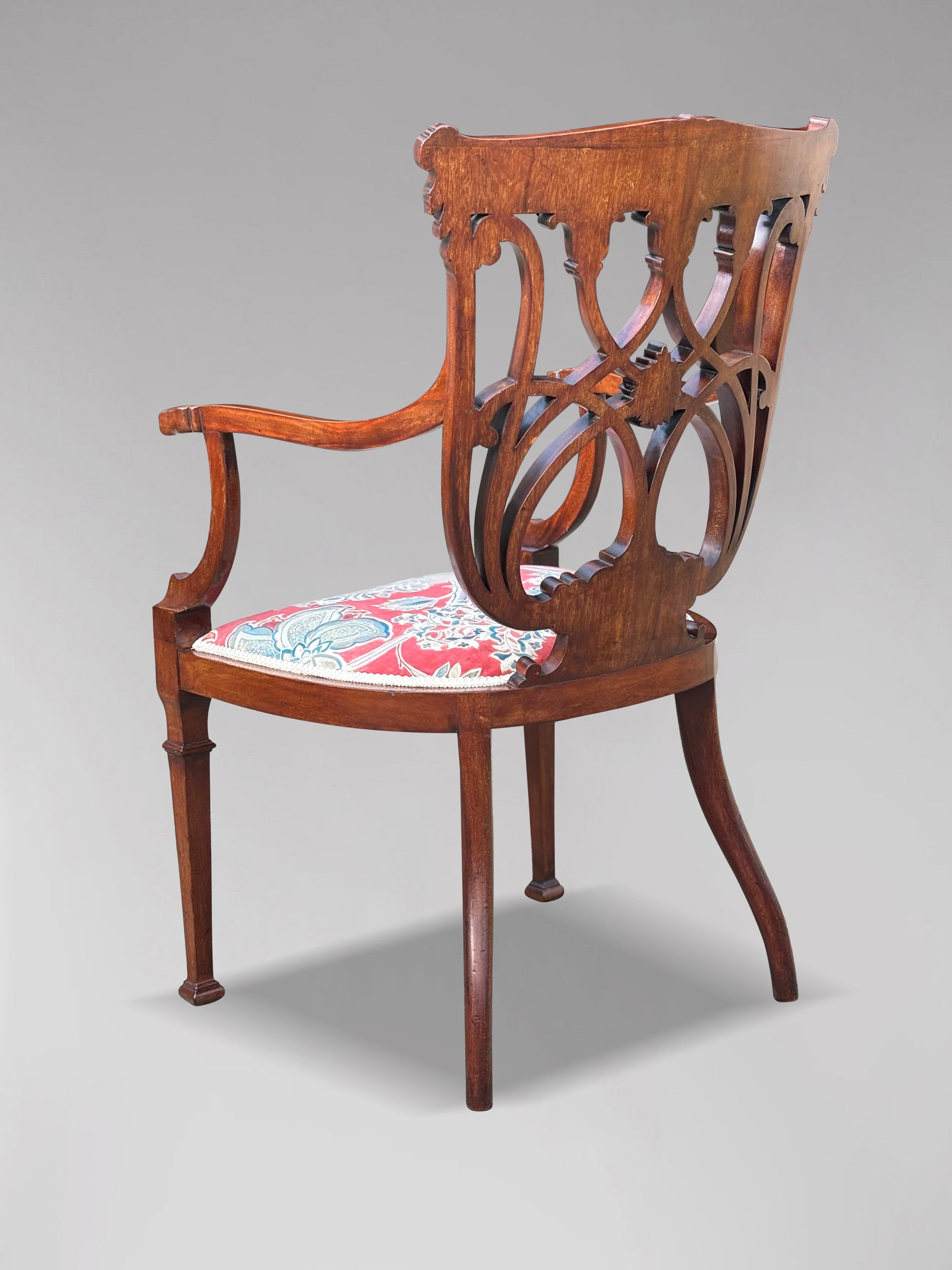 Fine Edwardian Period Marquetry and Inlay Occasional Armchair In Good Condition For Sale In Petworth,West Sussex, GB