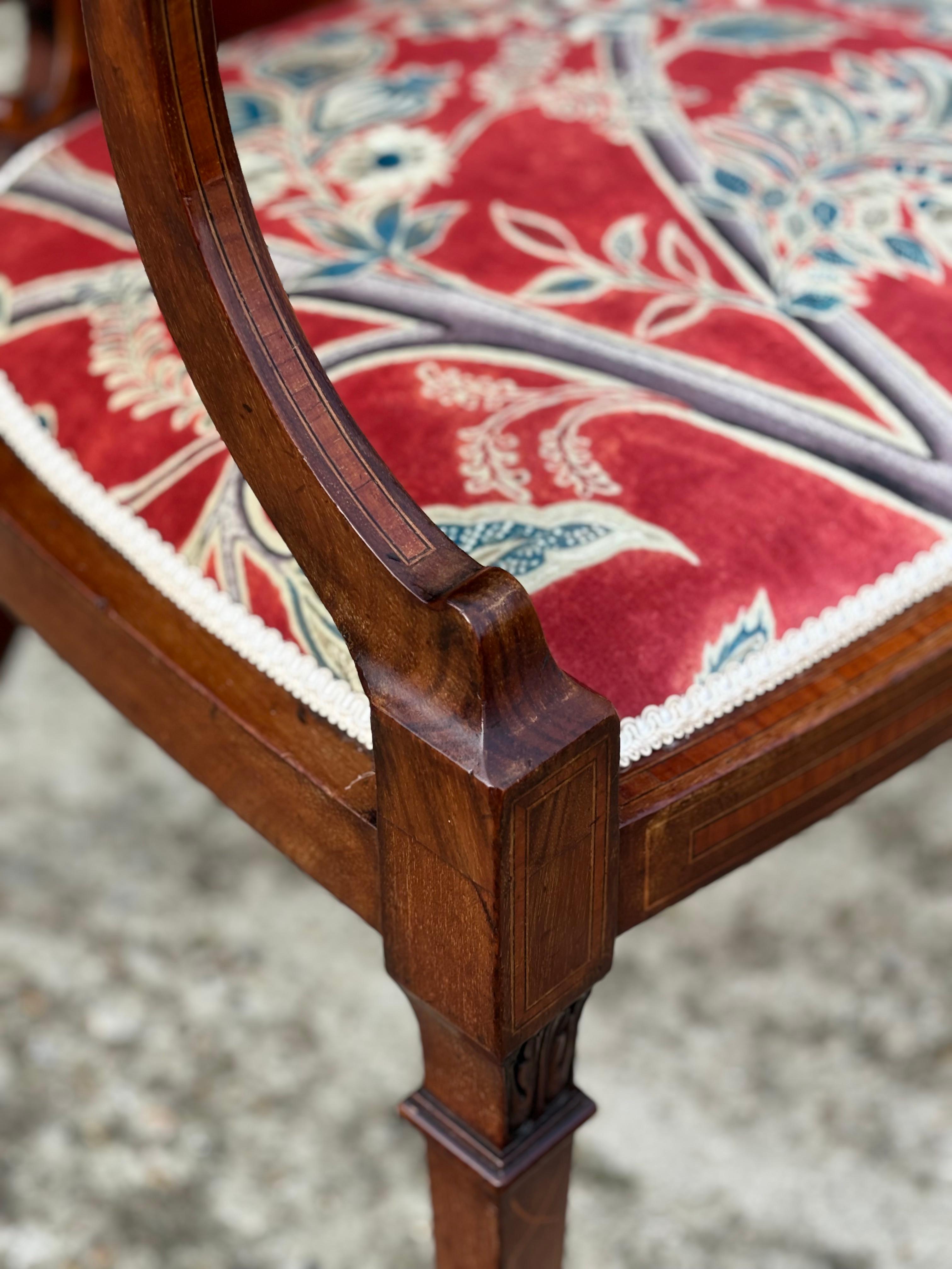 Fabric Fine Edwardian Period Marquetry and Inlay Occasional Armchair For Sale