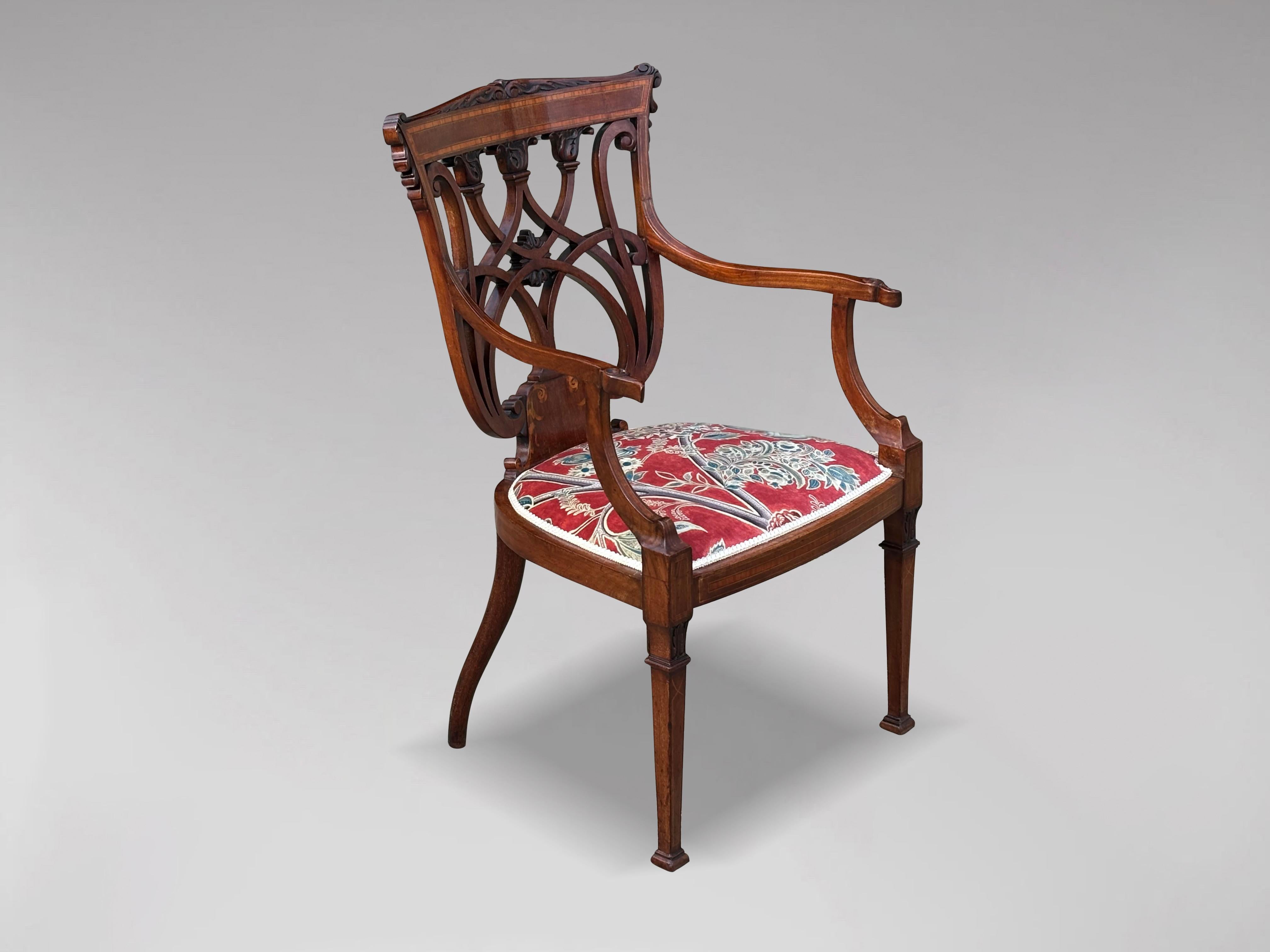 Fine Edwardian Period Marquetry and Inlay Occasional Armchair For Sale 3