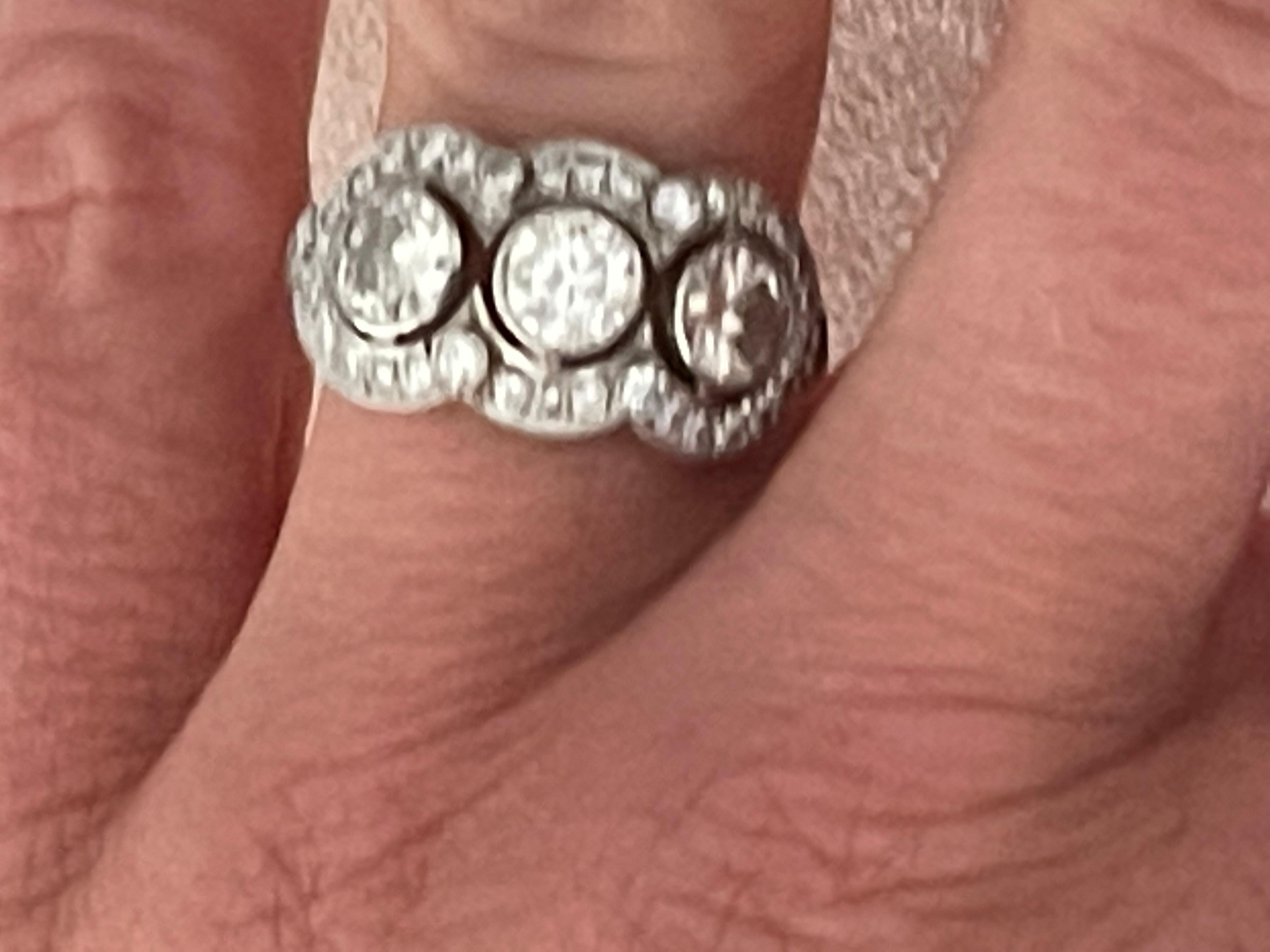 Women's Fine Edwardian Three Stone Ring Platinum Diamond Ring For Sale