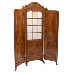 Fine Edwardian Walnut Inlaid Three Fold Floor Standing Screen Room Divider