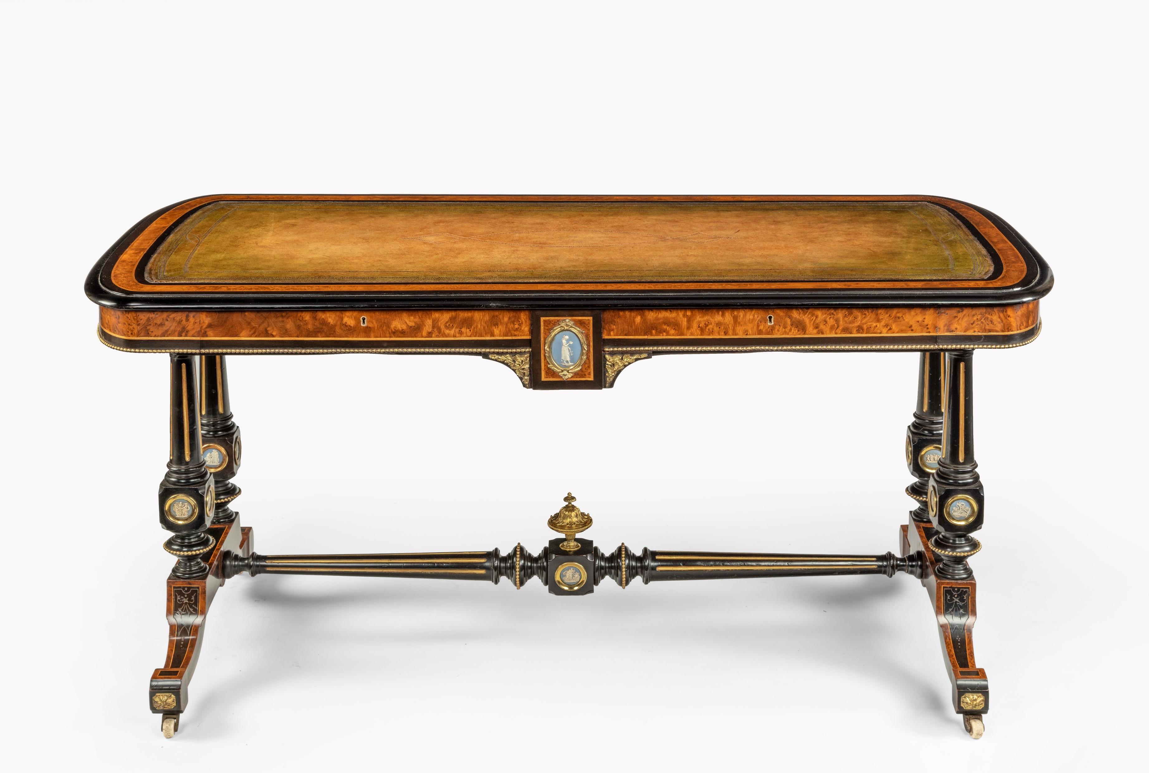 English Fine Edwards and Roberts 19th Century Ebonized and Thuya Wood Writing Table