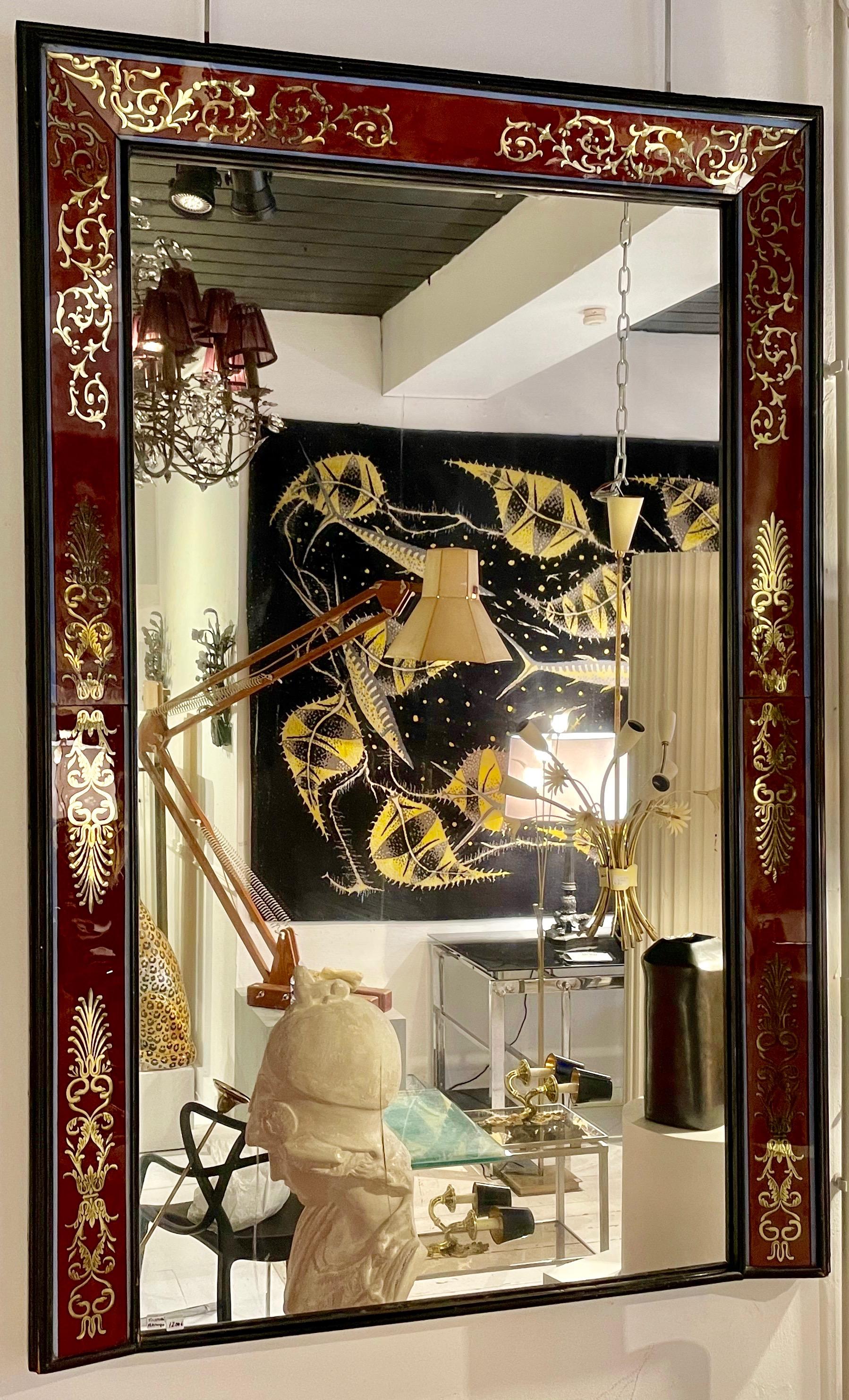 French Fine Eglomise Neoclassical Trumeau Mirror, France, 1935 For Sale