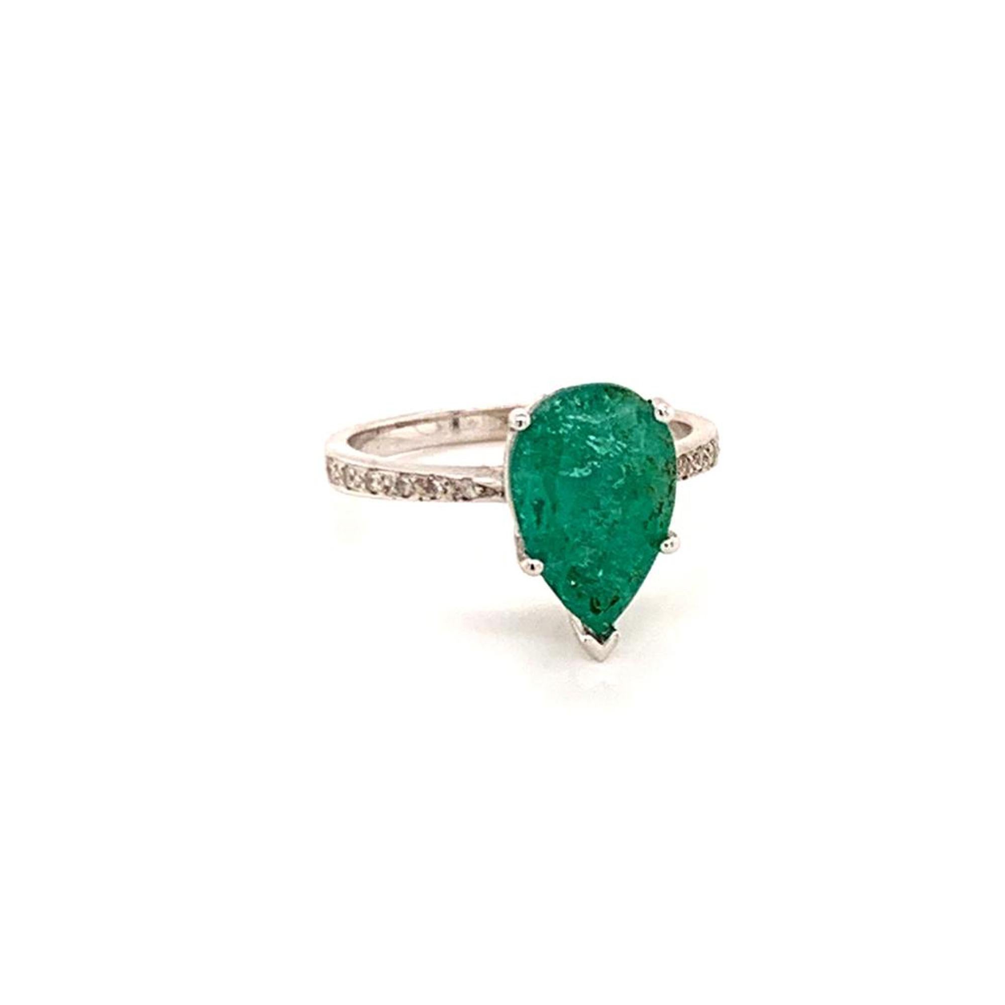 Pear Cut Diamond Emerald Ring 14k Gold 3.59 TCW Certified