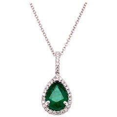 Diamond Emerald Necklace 18k Gold 2.10 TCW Women 18" Certified 