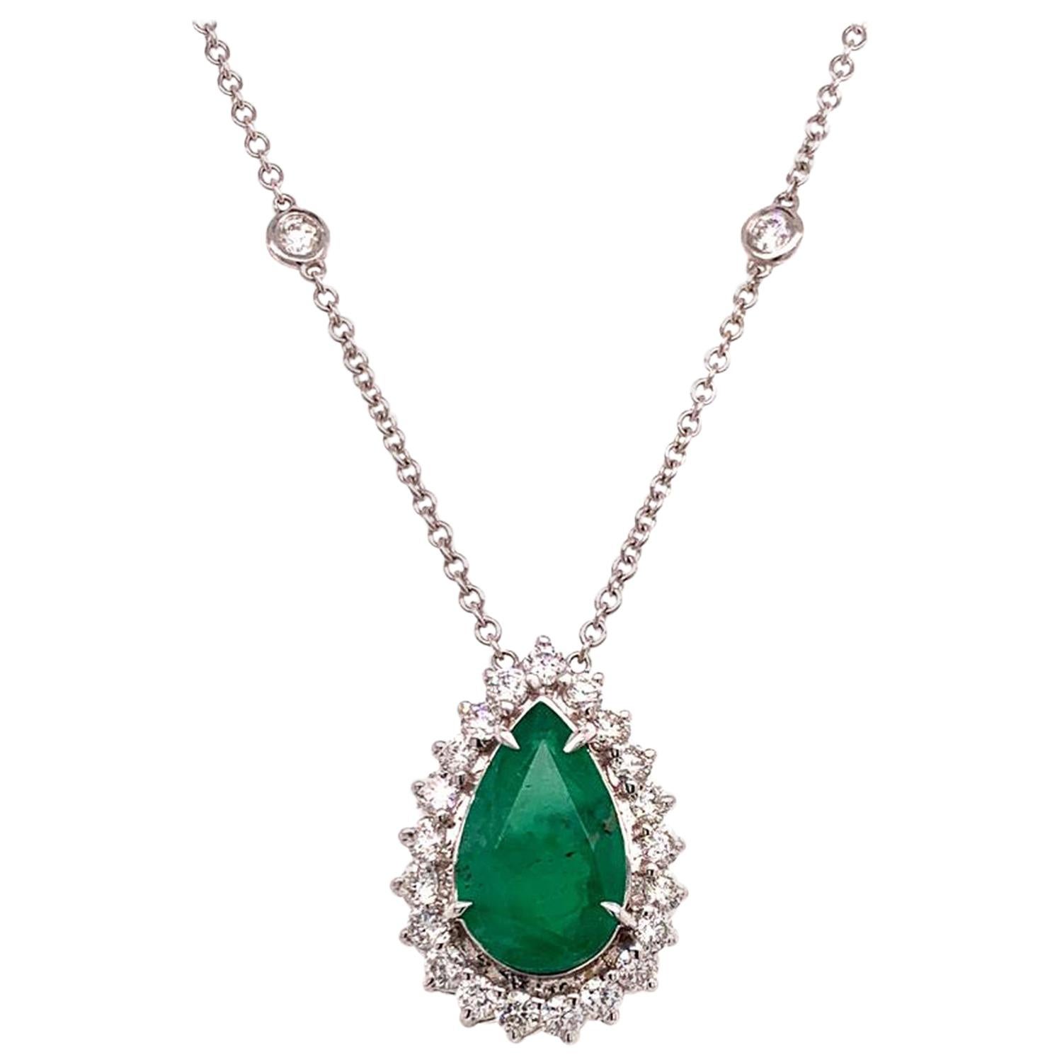 Diamond Emerald Necklace 18k Gold 5 Ct Women Certified 