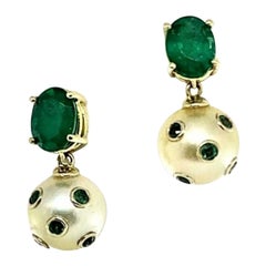 South Sea Pearl Emerald Earrings 18k Gold 4.10 Ctw Certified