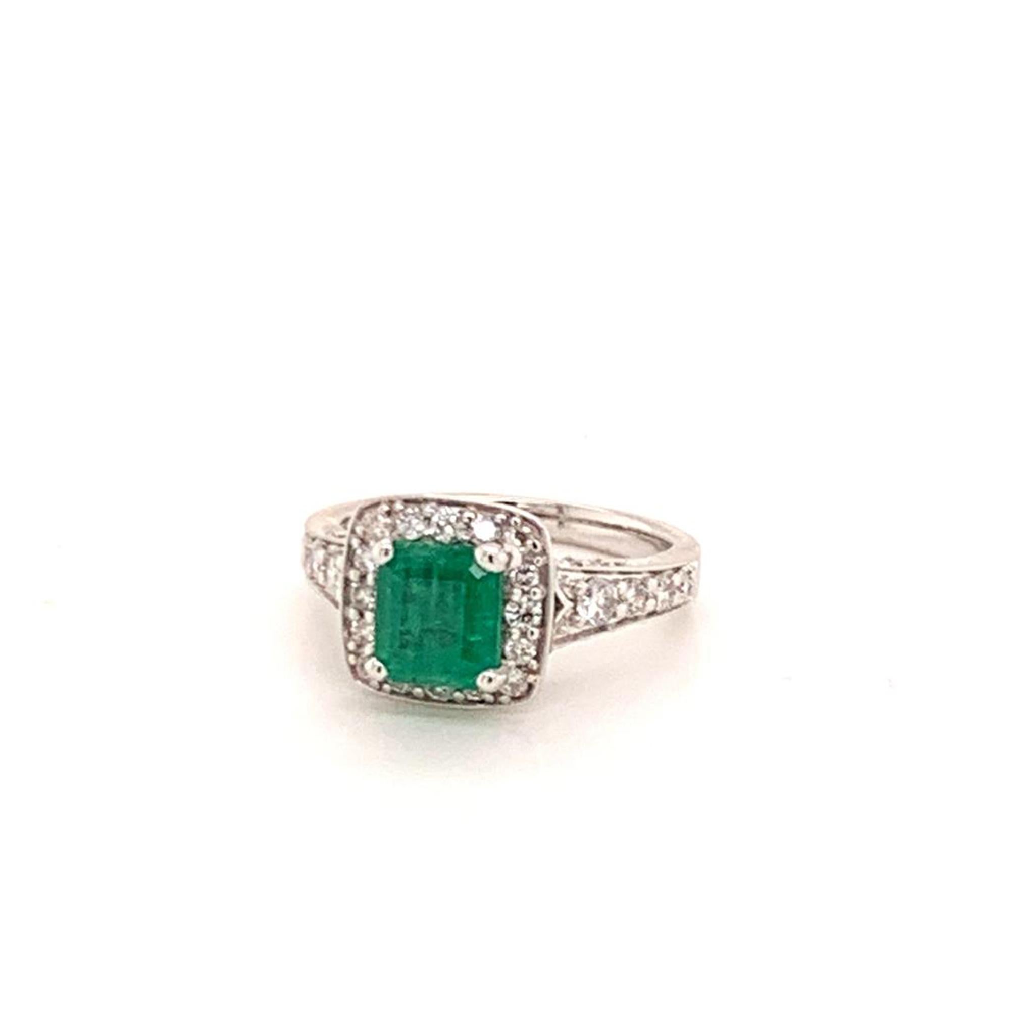 Modern Diamond Emerald Ring 14k Gold 1.40 TCW Certified  For Sale