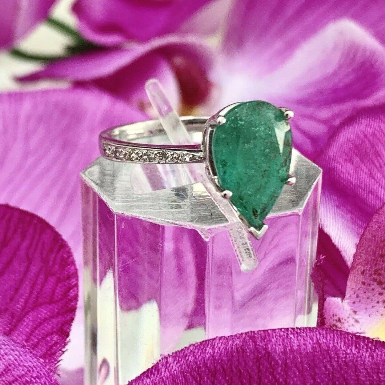 Modern Diamond Emerald Ring 14k Gold 3.59 TCW Certified