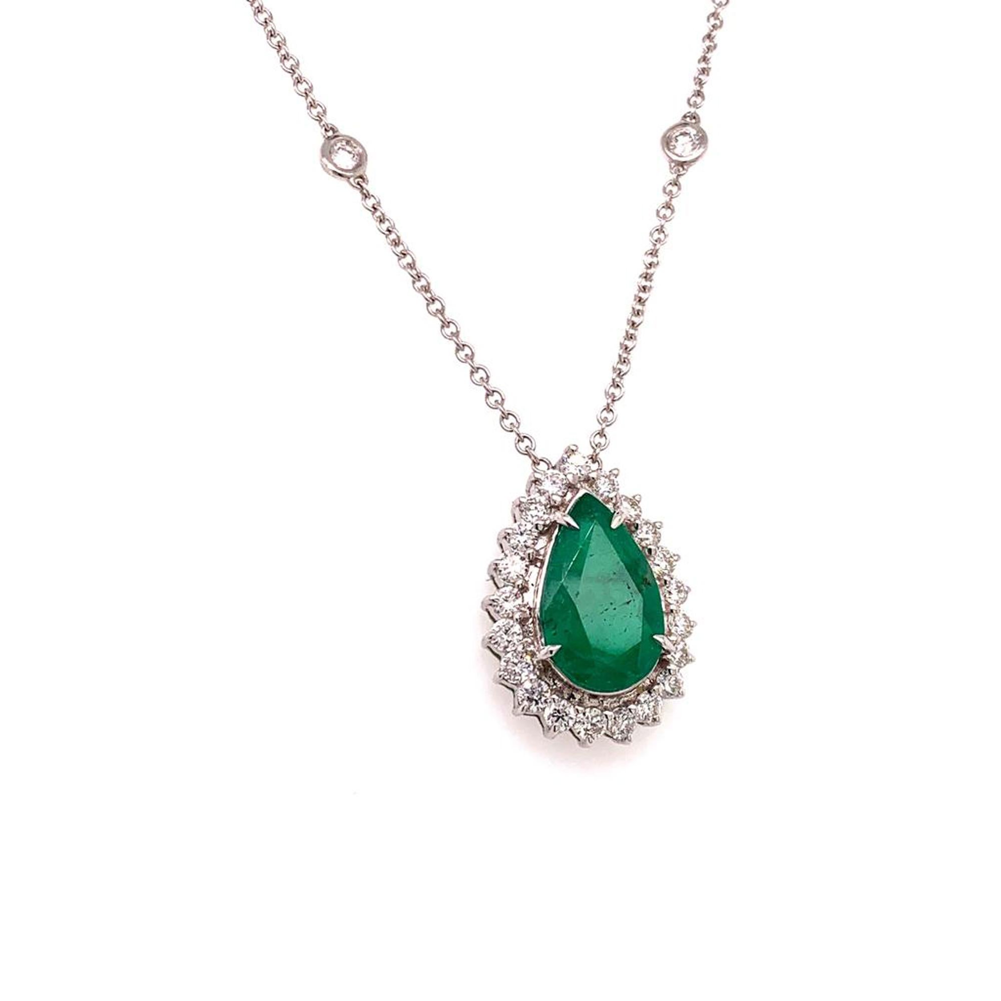 Pear Cut Diamond Emerald Necklace 18k Gold 5 Ct Women Certified 