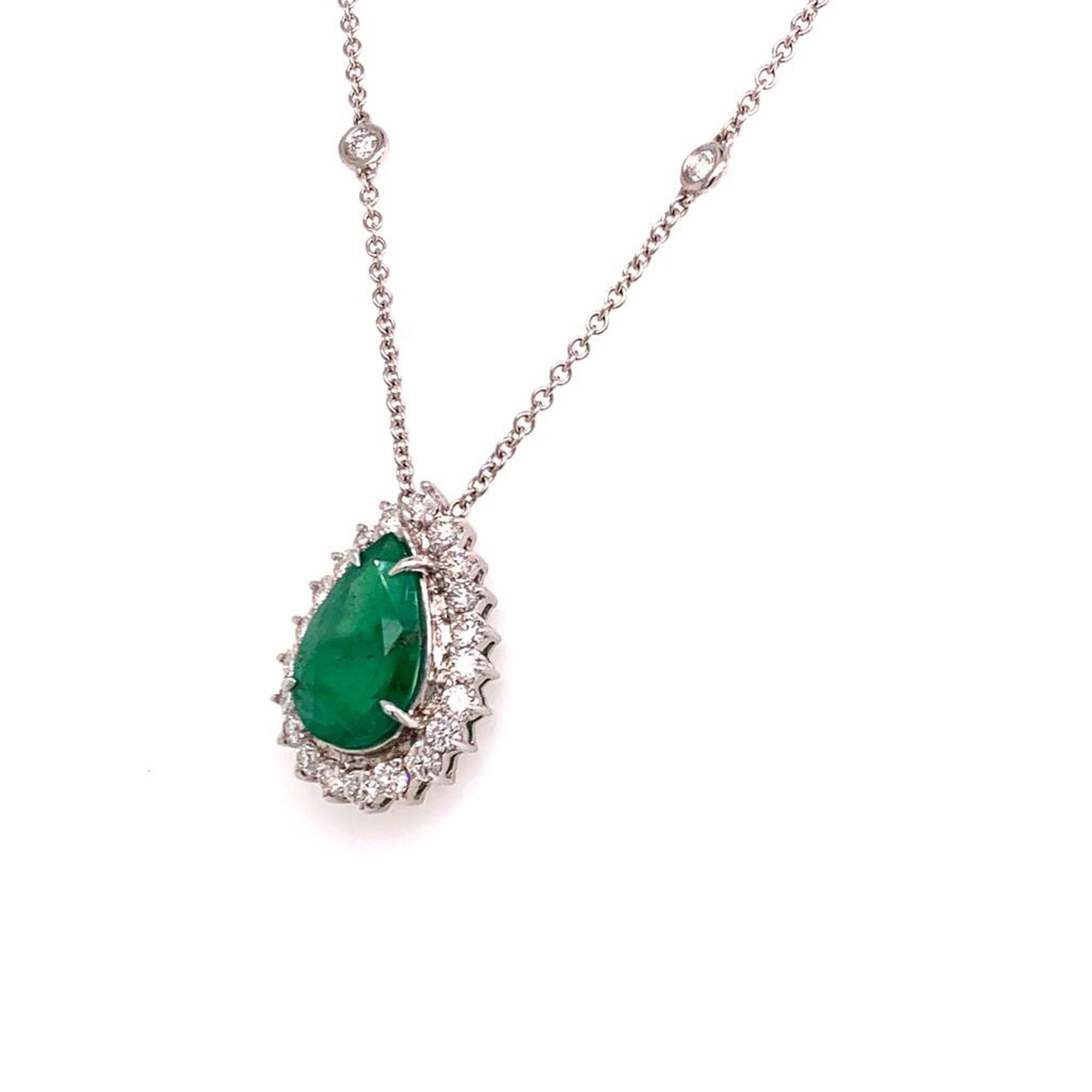 Women's Diamond Emerald Necklace 18k Gold 5 Ct Women Certified 