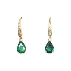 Diamond Emerald Drop Earrings 14k Gold YG 2.60 TCW Certified