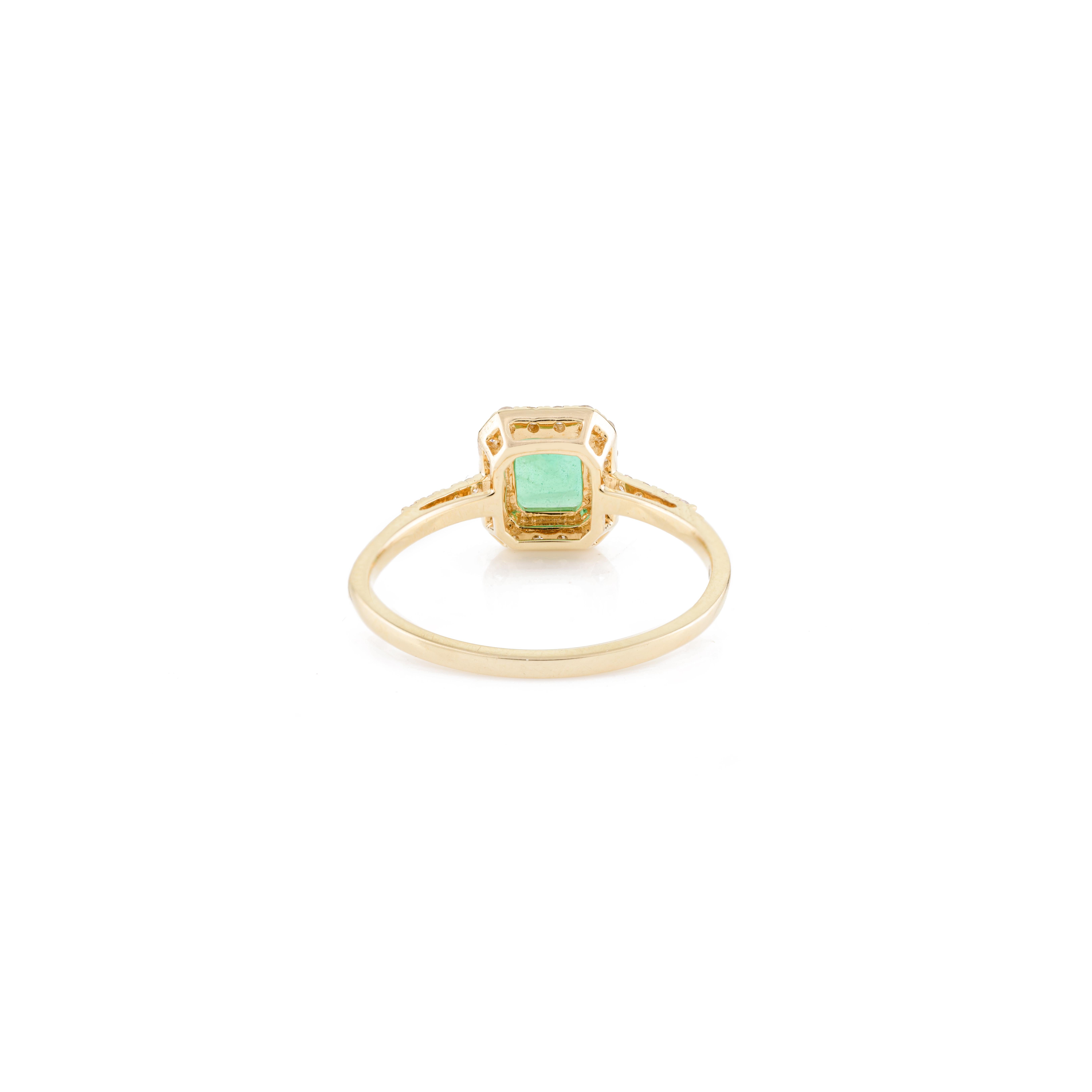 For Sale:  Fine Emerald Diamond Halo Engagement Ring for Women in 18k Solid Yellow Gold 7