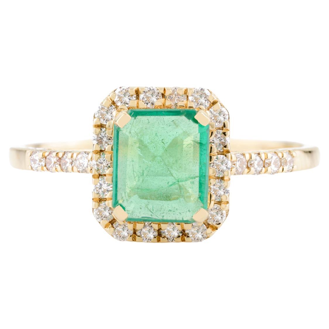 Fine Emerald Diamond Halo Engagement Ring for Women in 18k Solid Yellow Gold