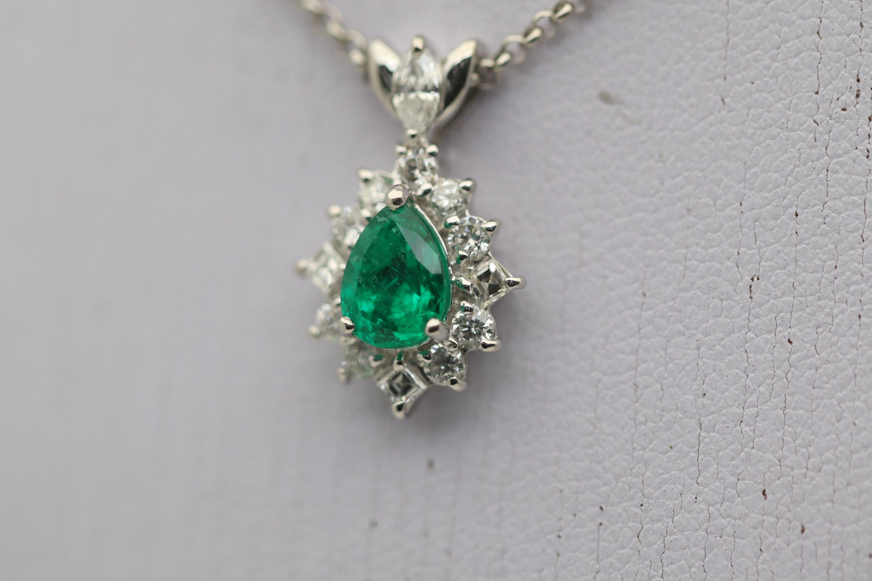 Fine Emerald Diamond Platinum Pendant For Sale 1