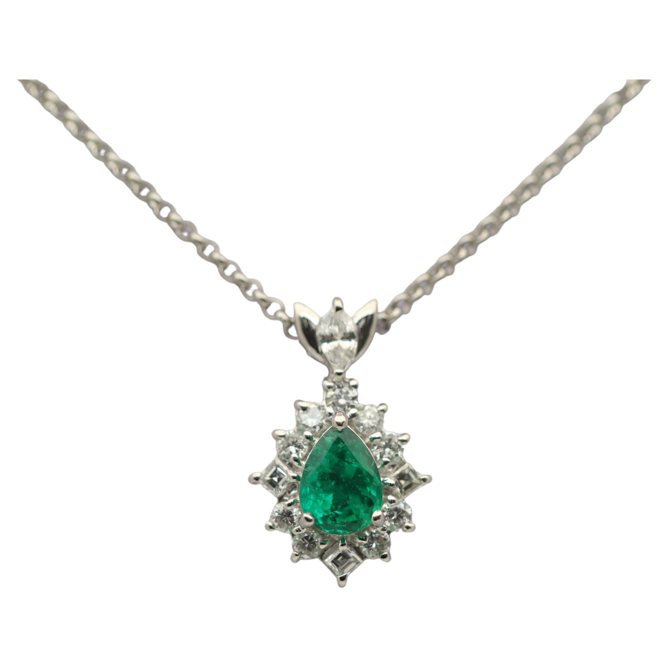 Fine Emerald Diamond Platinum Pendant