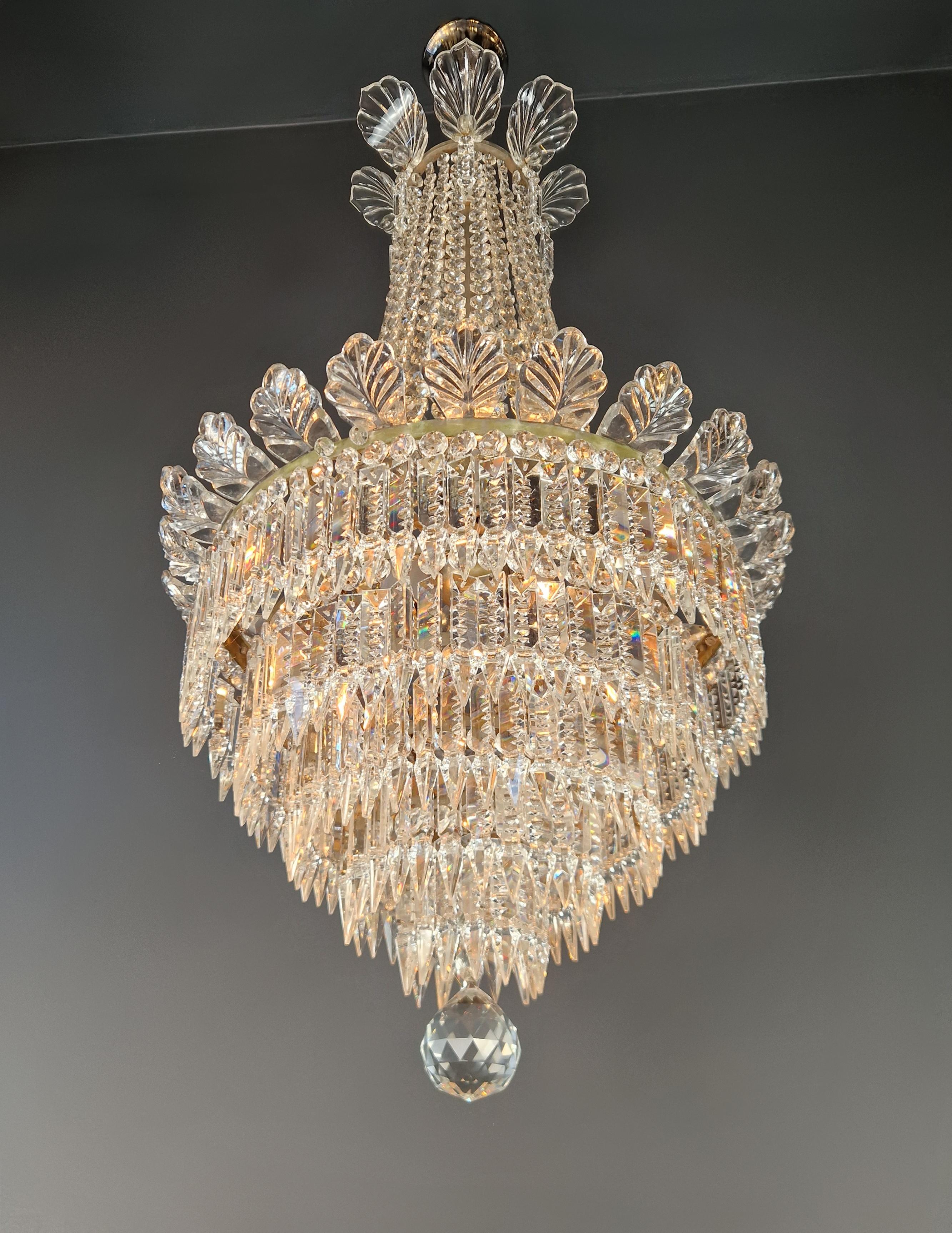 Fine Empire Chandelier Crystal Sac a Pearl Lamp Lustre Silver Art Deco Antique In Good Condition For Sale In Berlin, DE