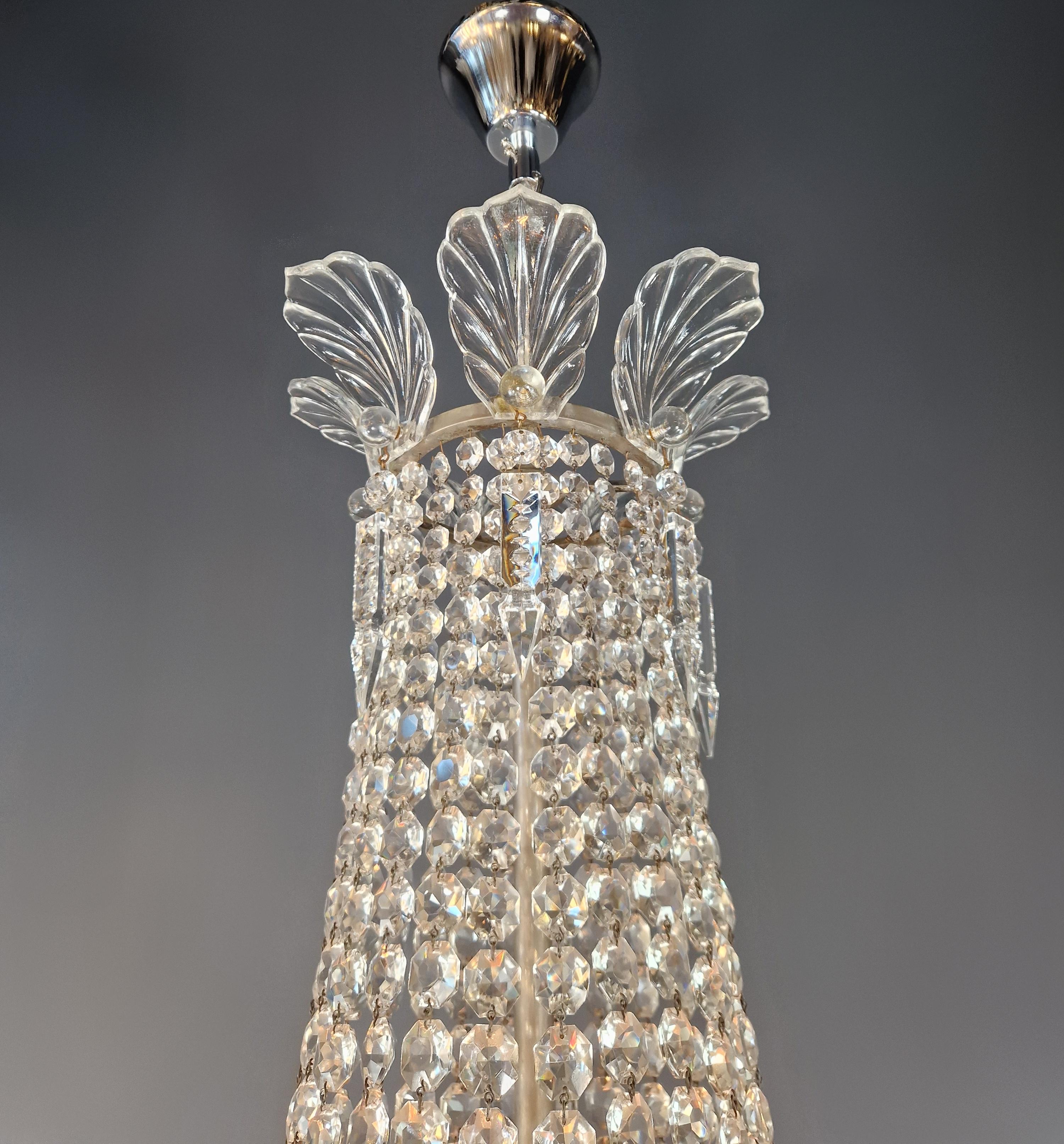 Fine Empire Chandelier Crystal Sac a Pearl Lamp Lustre Silver Art Deco Antique For Sale 1