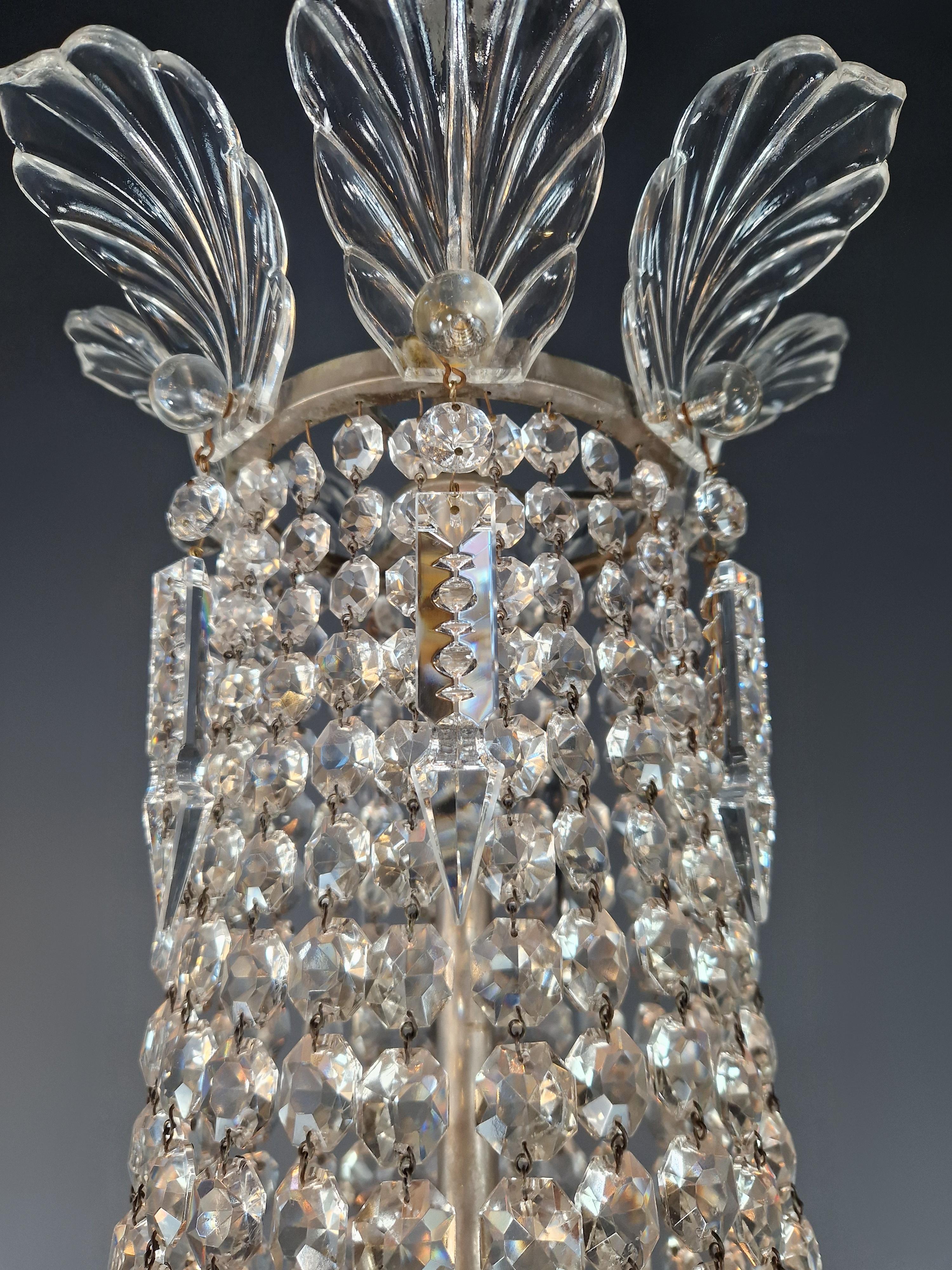 Fine Empire Chandelier Crystal Sac a Pearl Lamp Lustre Silver Art Deco Antique For Sale 2