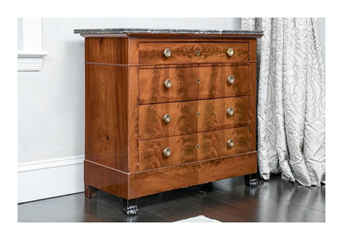 Fine Empire Four Drawer Chest In Flame Mahogany With Gris Marble Top For Sale 7