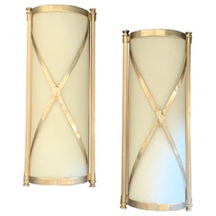 Fine Empire Neoclassical Silvered Bronze and Frosted Glass Caldwell Sconces Pair