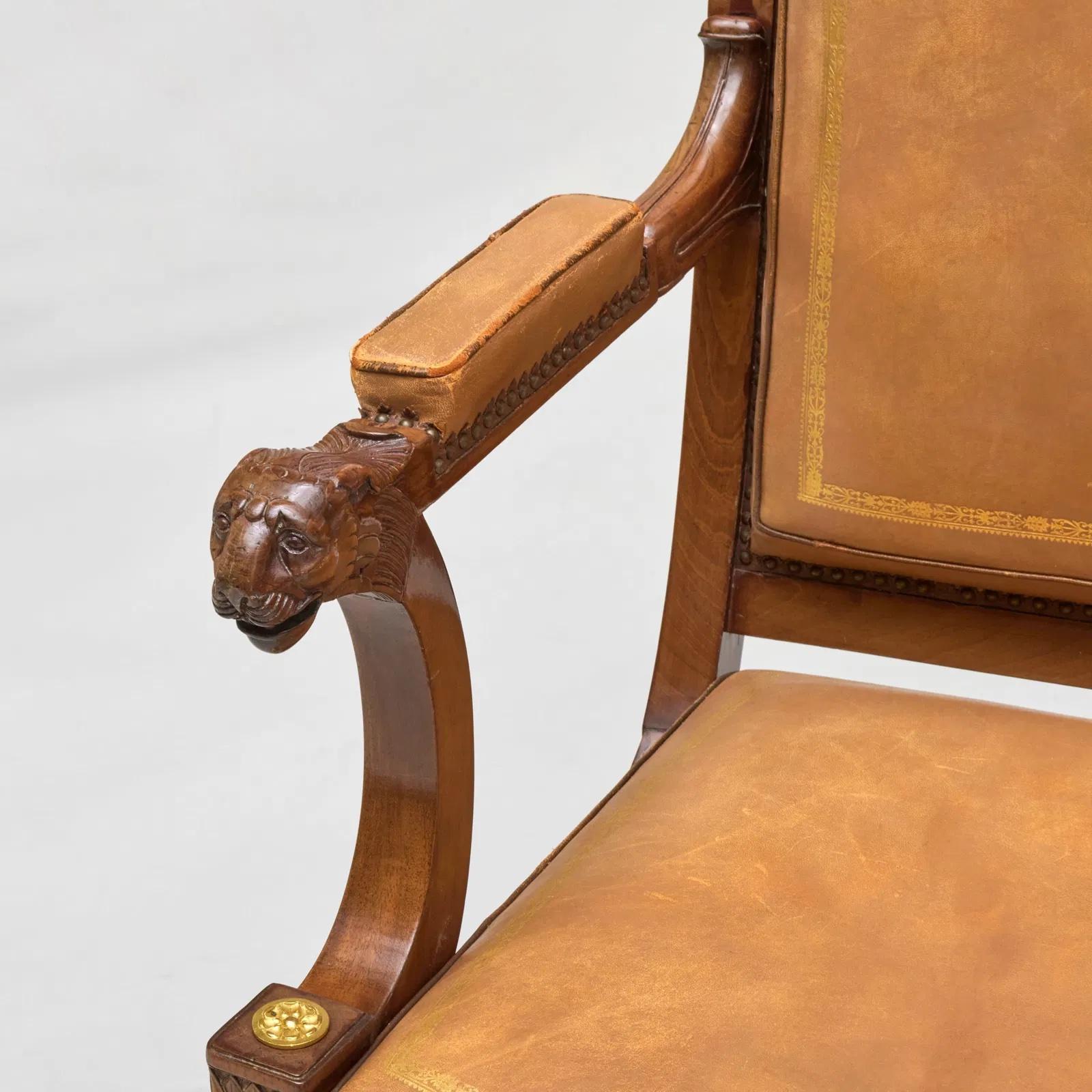 Fine Empire  Period  Bronze and Mahogany Desk Chair  by Jacob  Freres In Good Condition For Sale In Montreal, QC