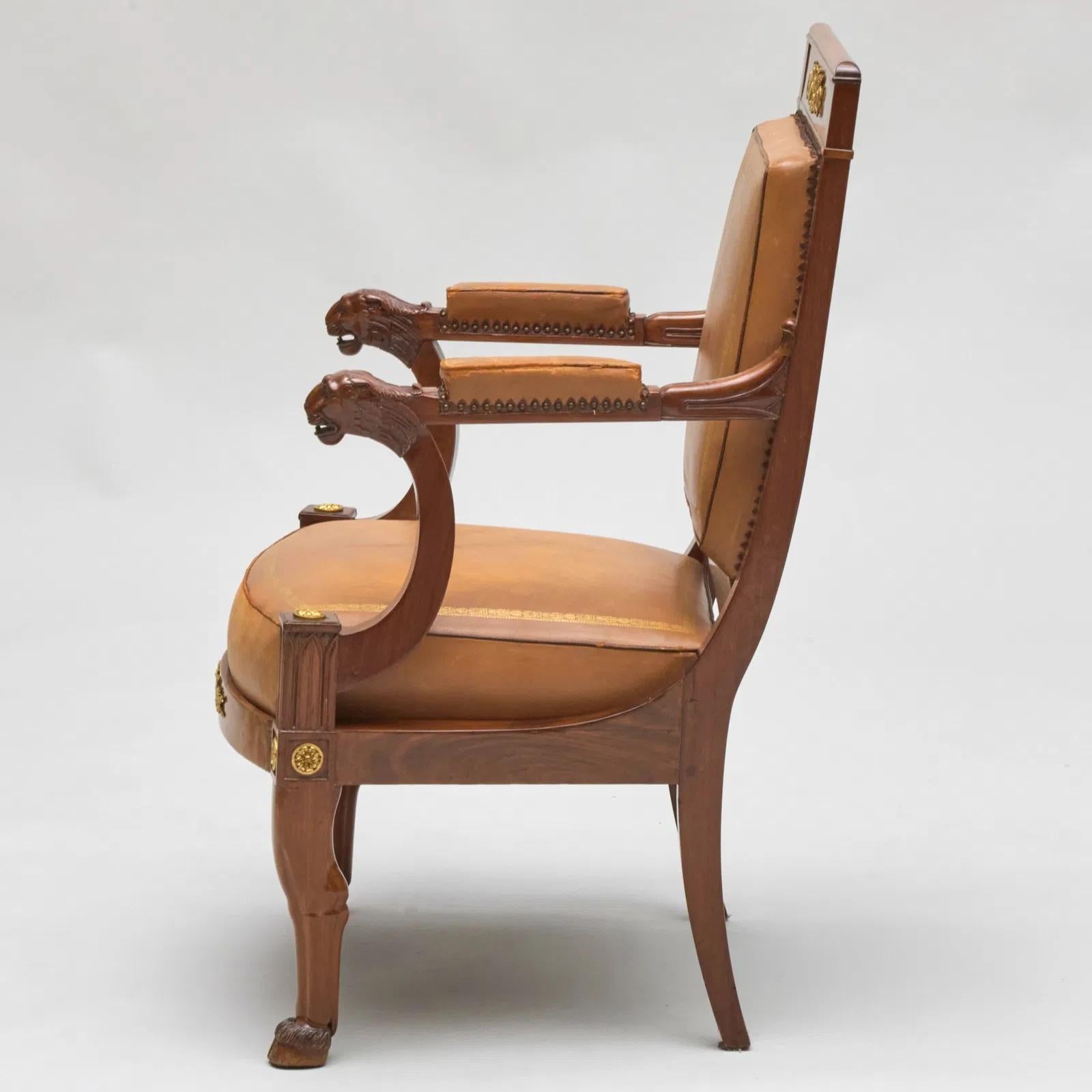 Early 19th Century Fine Empire  Period  Bronze and Mahogany Desk Chair  by Jacob  Freres For Sale