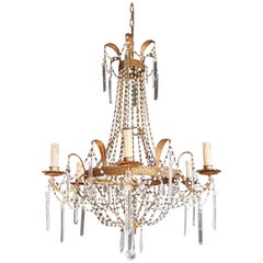 Fine Empire Sac a Pearl Chandelier Crystal Lustre Ceiling Lamp Antique White