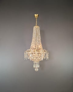 Fine Empire Waterfall Chandelier Crystal Sac a Pearl Lamp Lustre Brass Art Deco