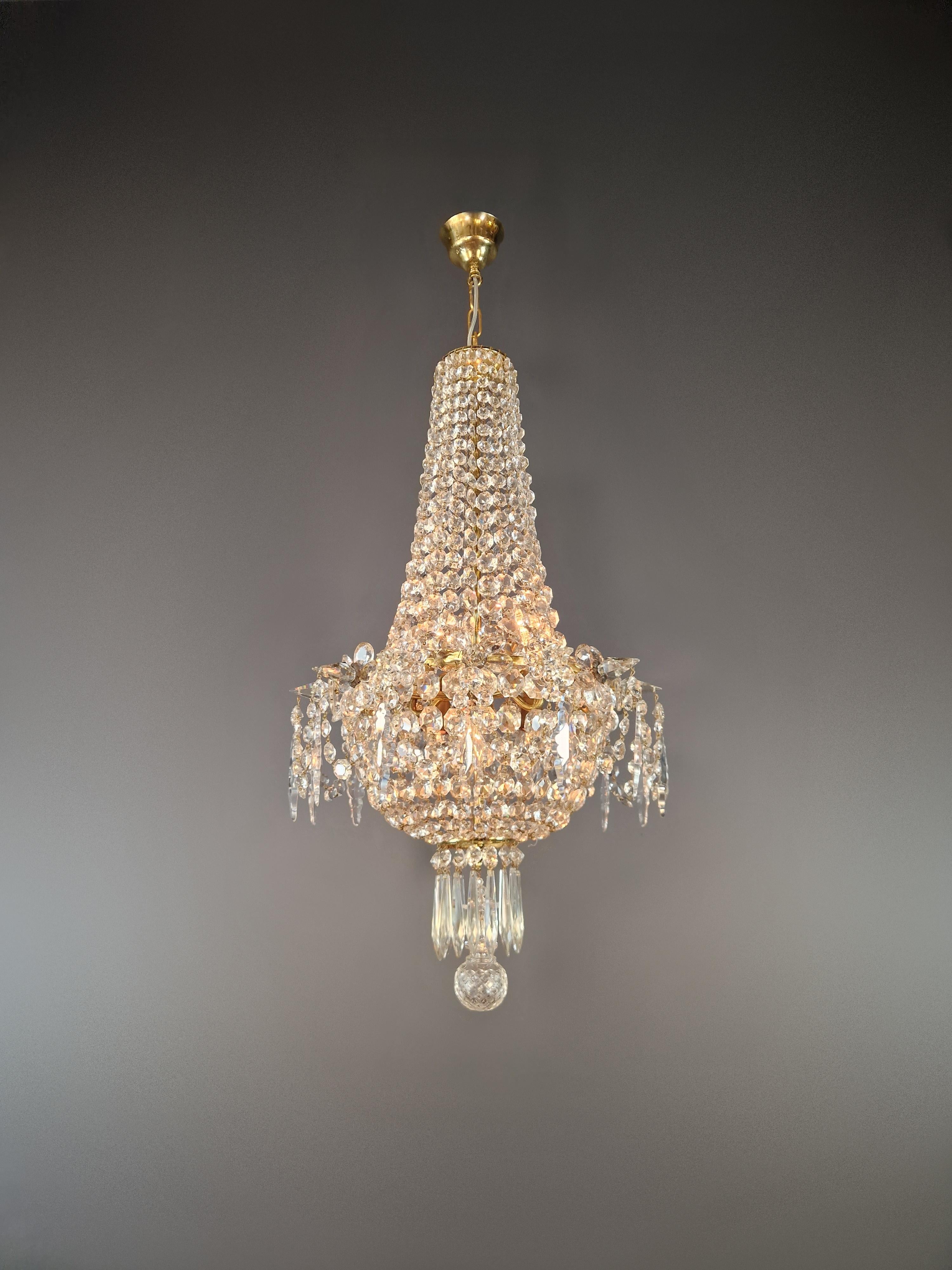 Art Déco Diptych Fine Arts Lampadario a cascata in cristallo Sac a Pearl Lampada a lustro in ottone Art Deco in vendita