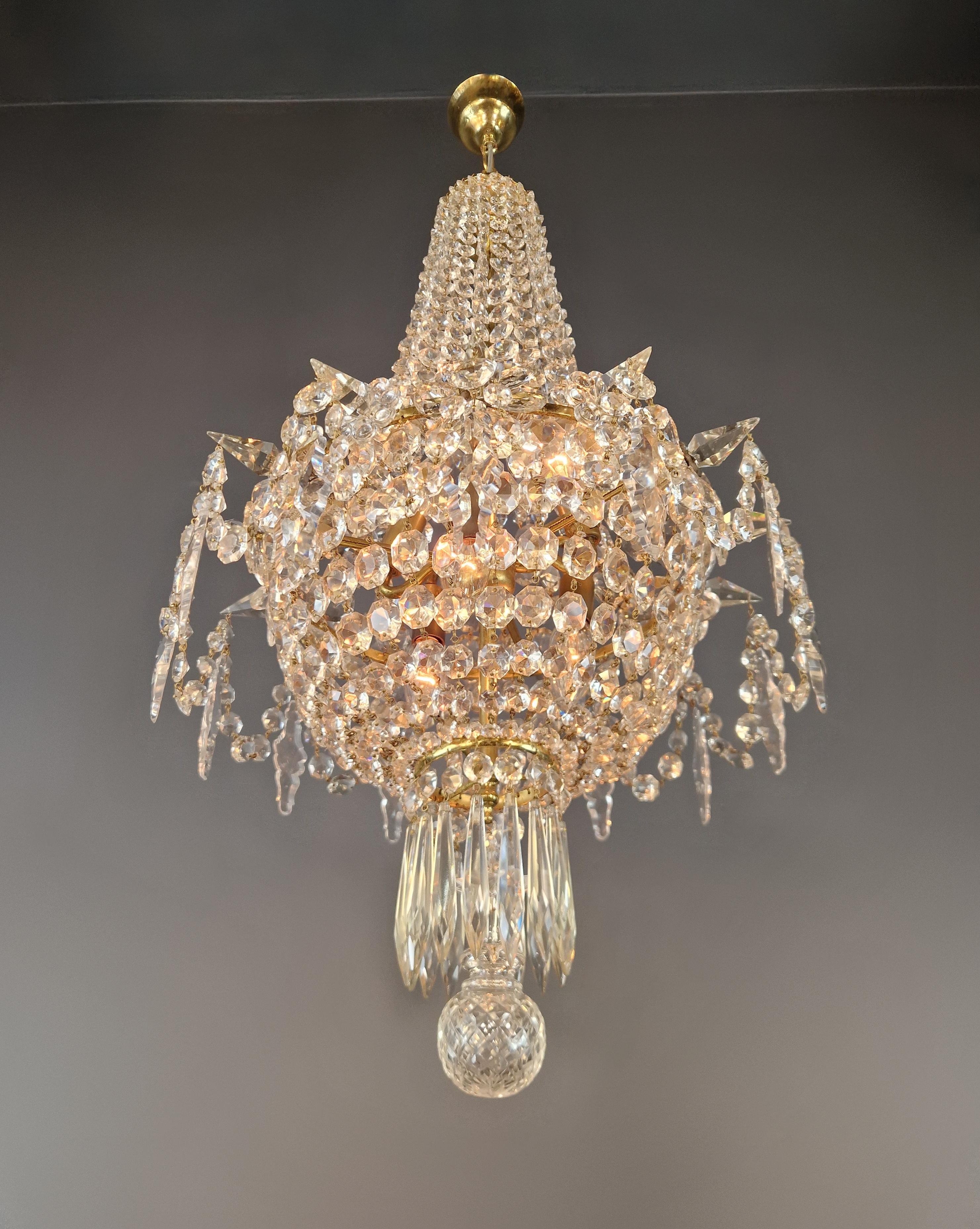 Fatto a mano Diptych Fine Arts Lampadario a cascata in cristallo Sac a Pearl Lampada a lustro in ottone Art Deco in vendita