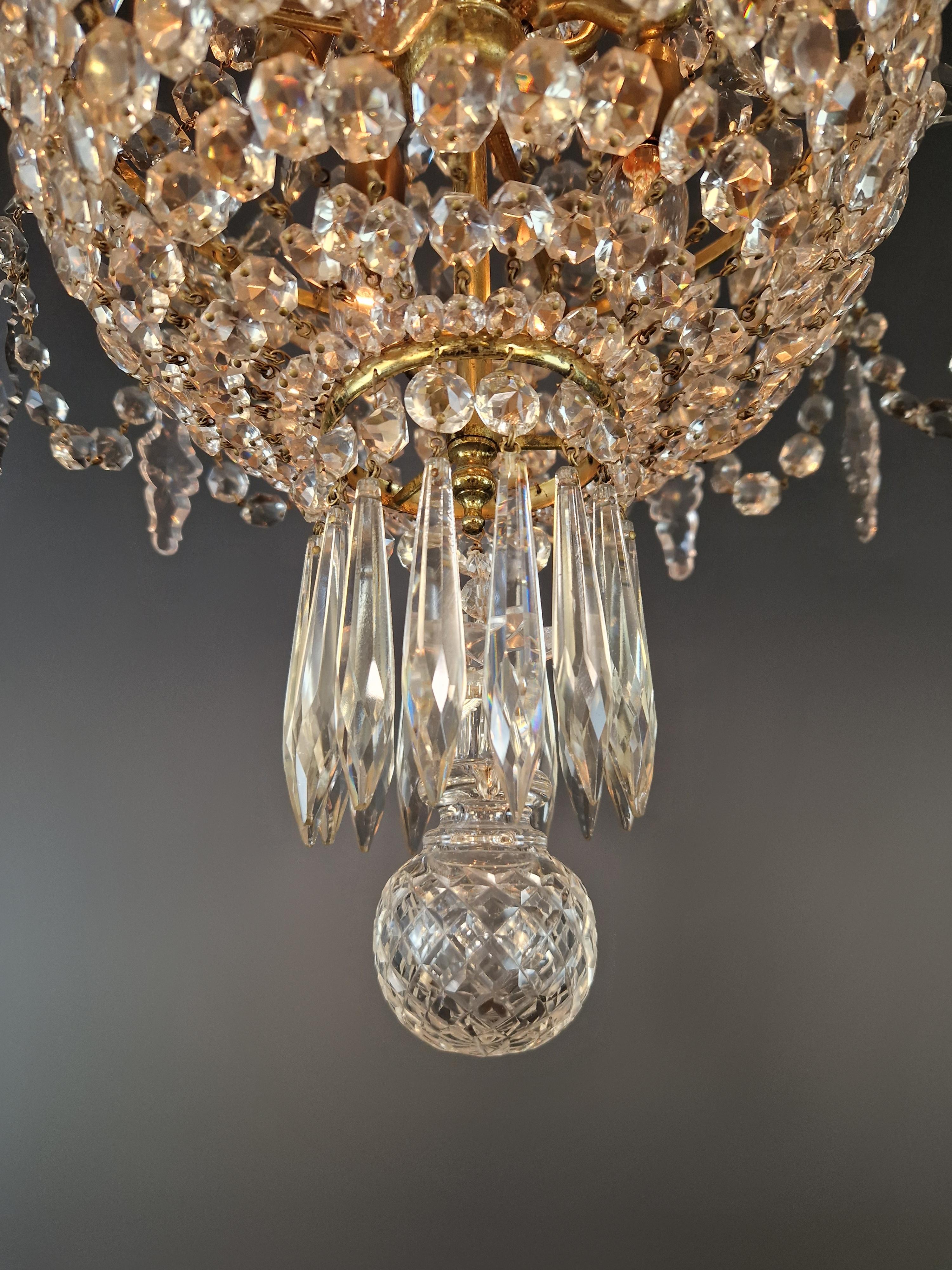 XX secolo Diptych Fine Arts Lampadario a cascata in cristallo Sac a Pearl Lampada a lustro in ottone Art Deco in vendita