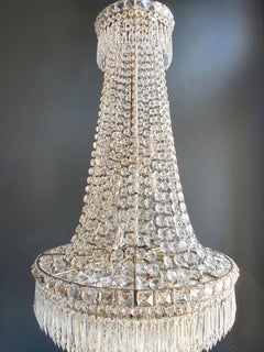 Fine Empire Waterfall Chandelier Crystal Sac a Pearl Lamp Lustre Silver Art Deco